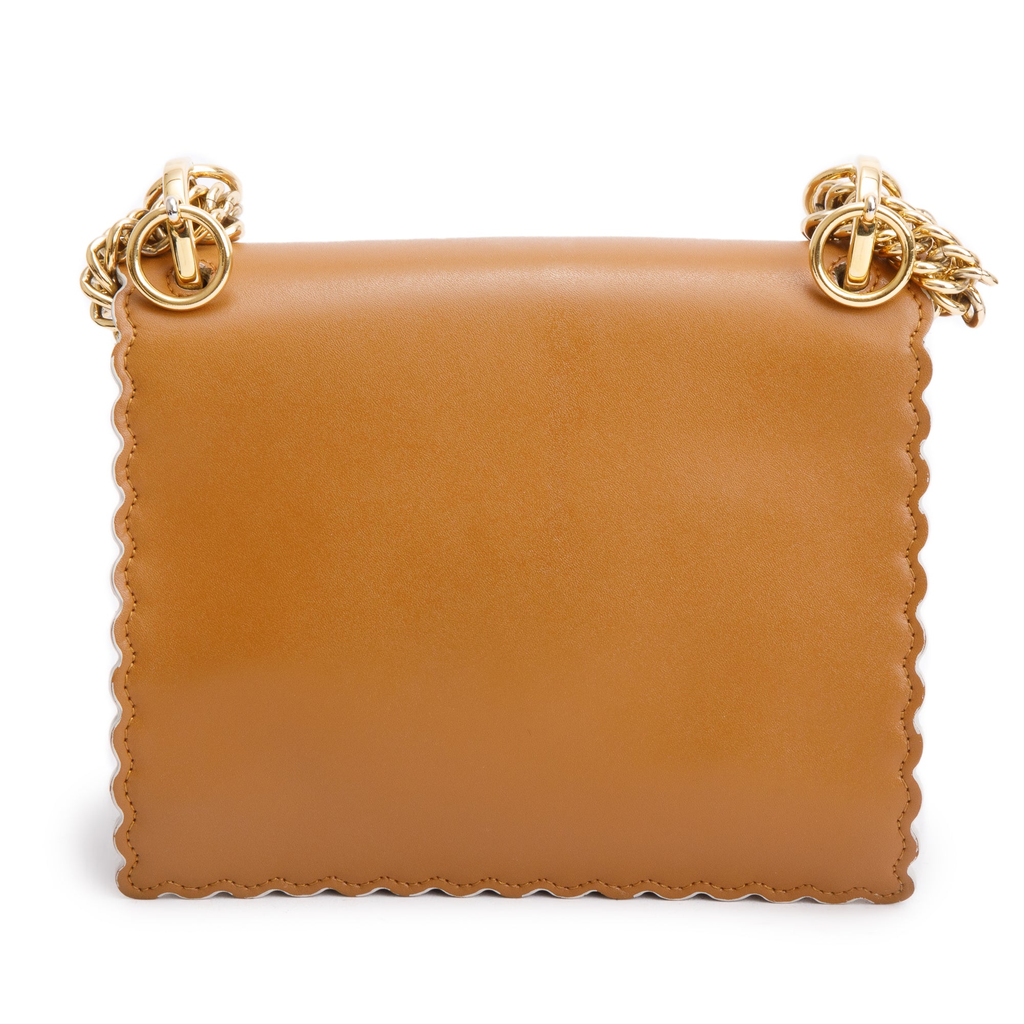 Fendi Brown Calfskin Leather Small Kan I Scallop Shoulder Bag