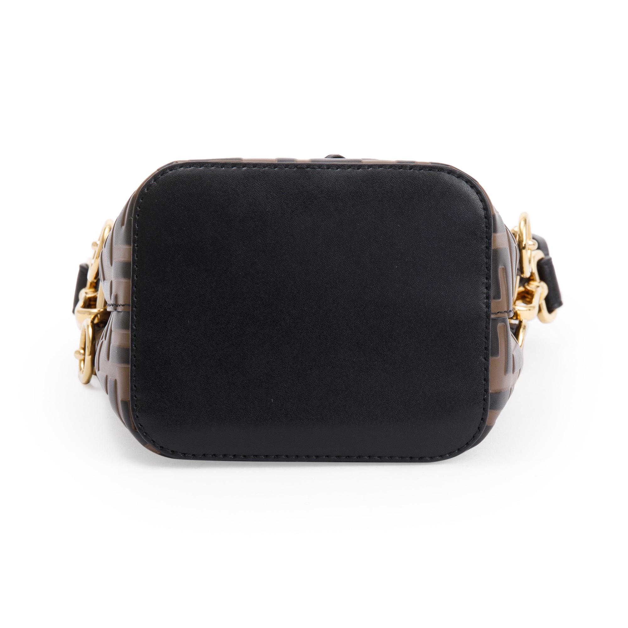 Fendi Brown FF 1974 Embossed Calfskin Leather Mini Mon Tresor Bucket Bag w/ Strap