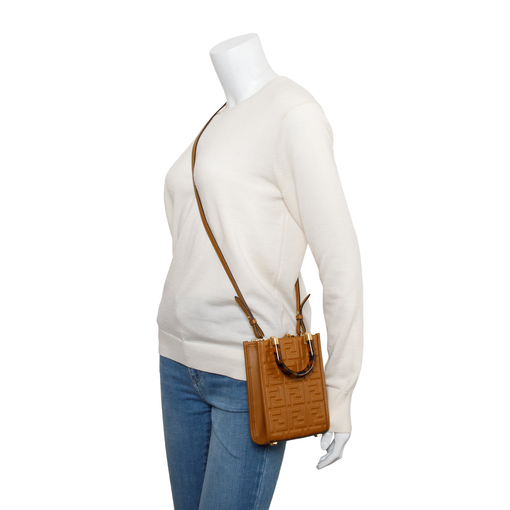 Fendi Brown FF Embossed Leather Mini Sunshine Shopper Tote
