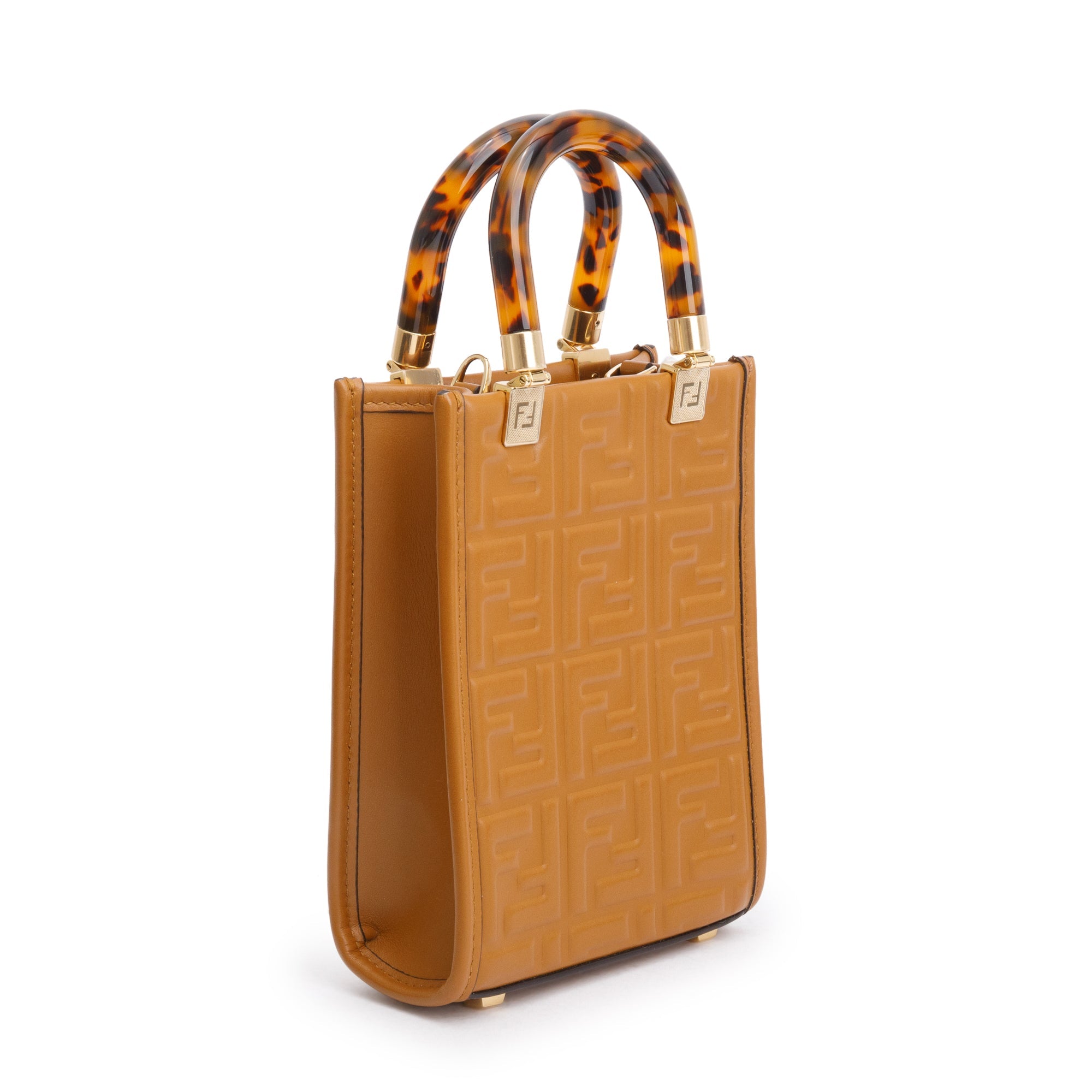 Fendi Brown FF Embossed Leather Mini Sunshine Shopper Tote