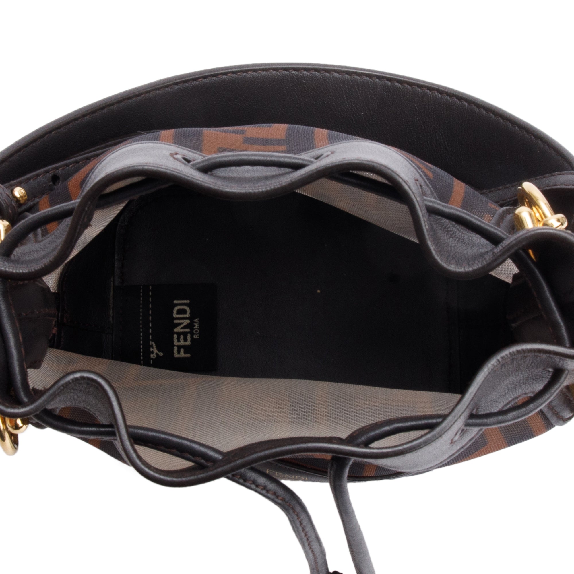 Fendi Brown FF Mesh Leather Trimmed Mini Mon Tresor Bucket Bag