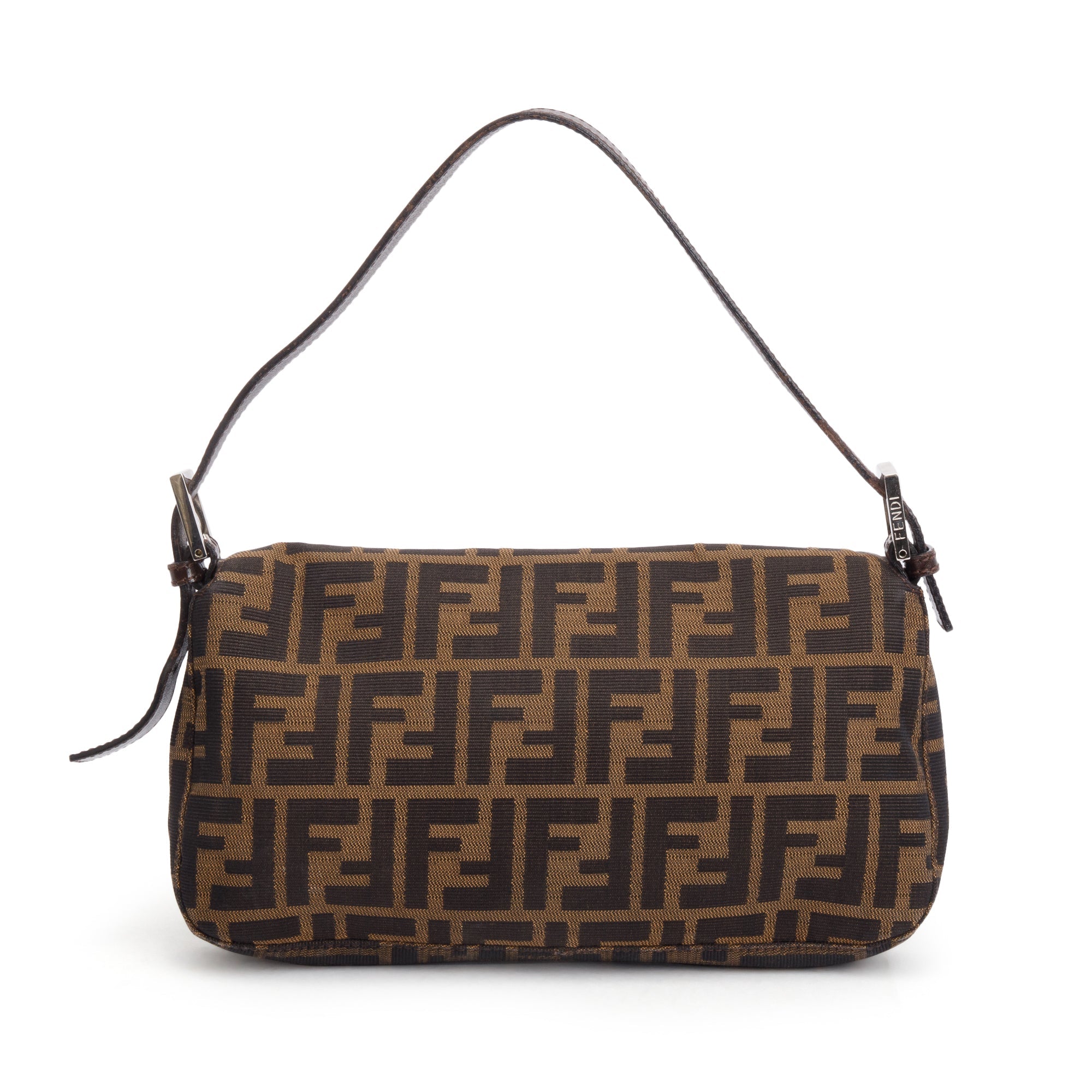 Fendi Brown FF Zucca Canvas Brown Leather Trim Baguette Shoulder Bag