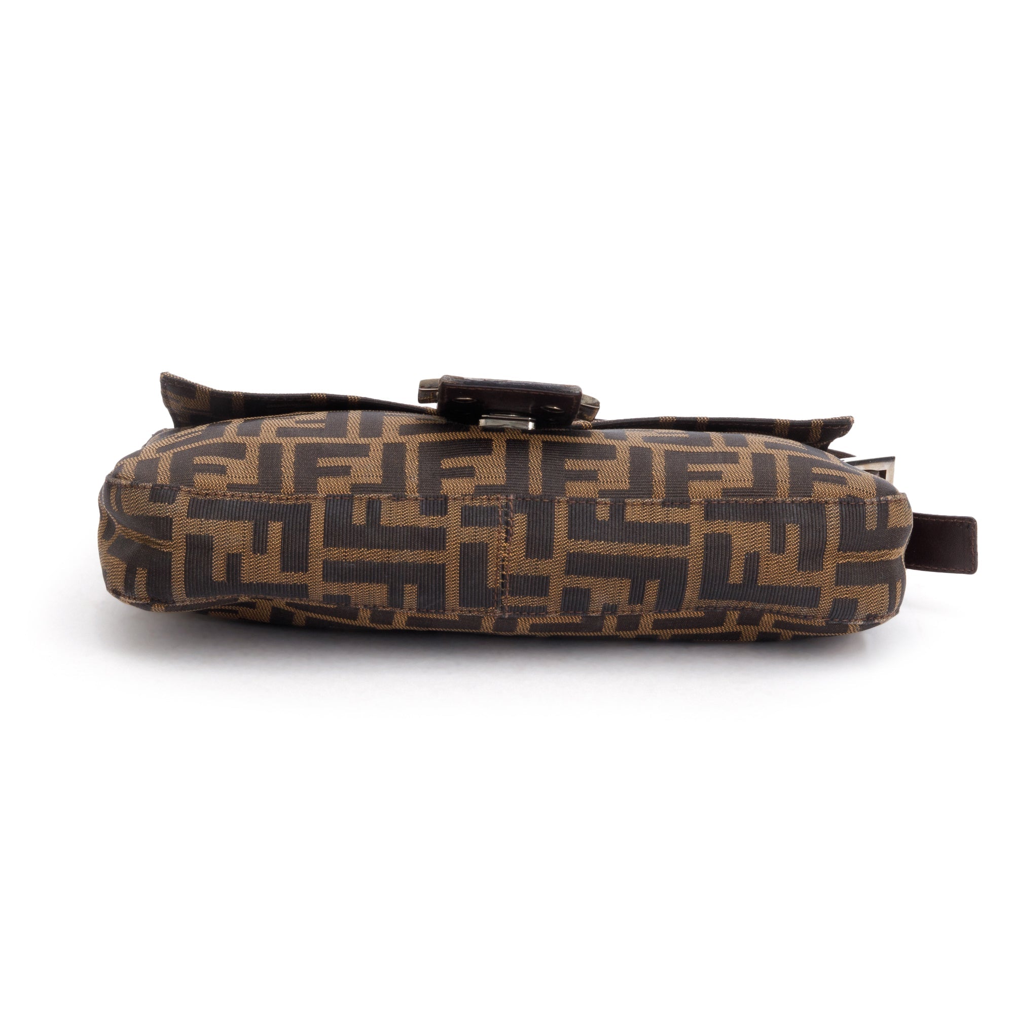 Fendi Brown FF Zucca Canvas Brown Leather Trim Baguette Shoulder Bag