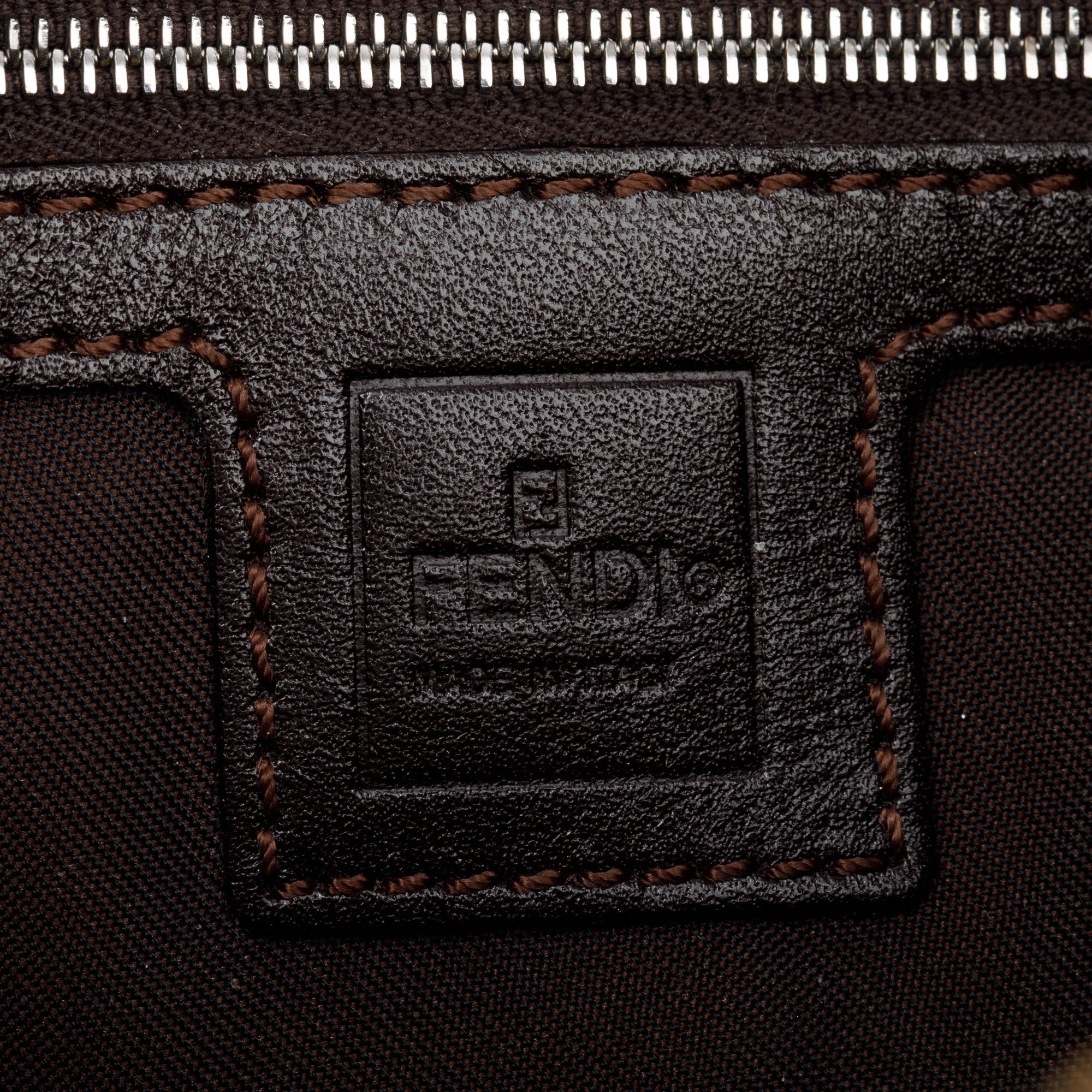 Fendi Brown FF Zucca Canvas Brown Leather Trim Baguette Shoulder Bag