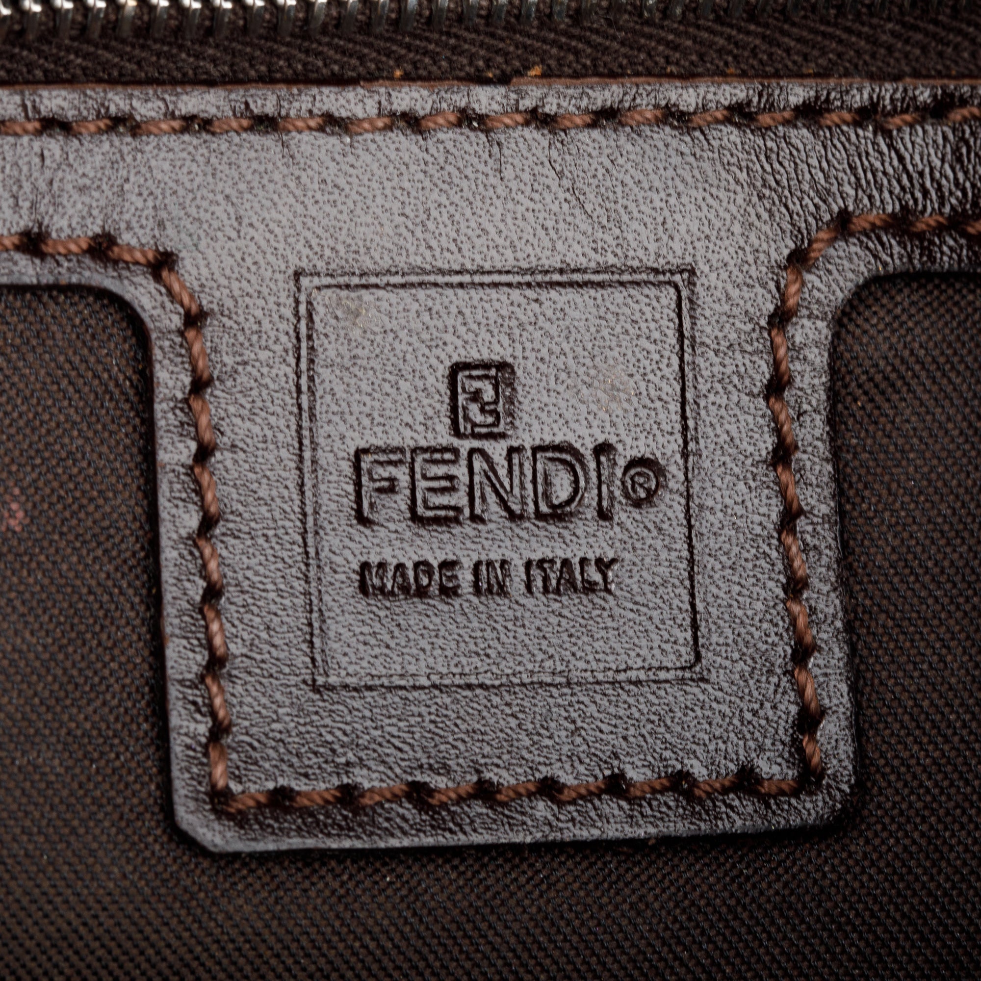 Fendi Brown FF Zucca Canvas Brown Leather Trim Baguette Shoulder Bag