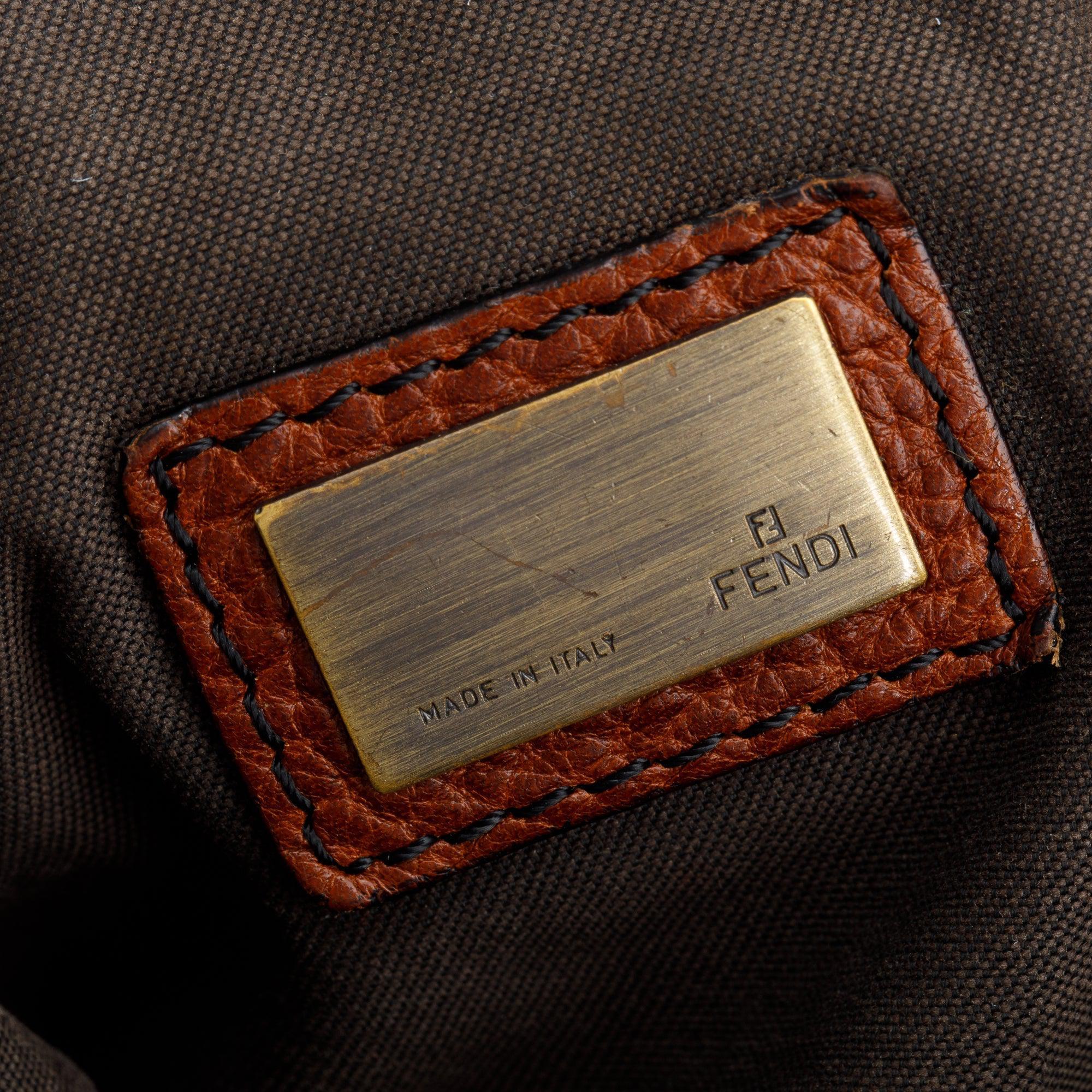 Fendi Brown FF Zucca Canvas Brown Leather Trim Large Palazzo Drawstring Bucket Bag