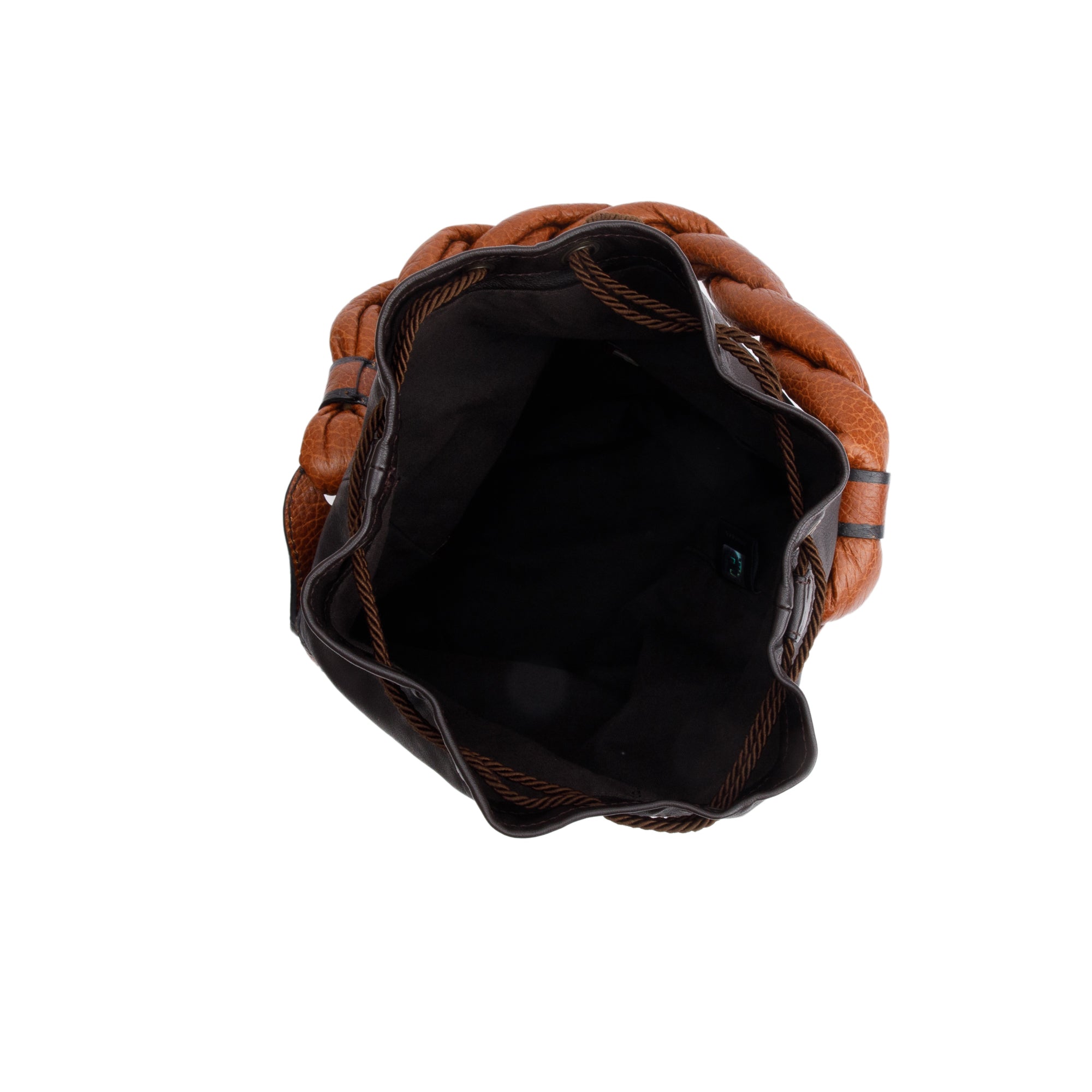 Fendi Brown FF Zucca Canvas Brown Leather Trim Small Palazzo Drawstring Bucket Bag