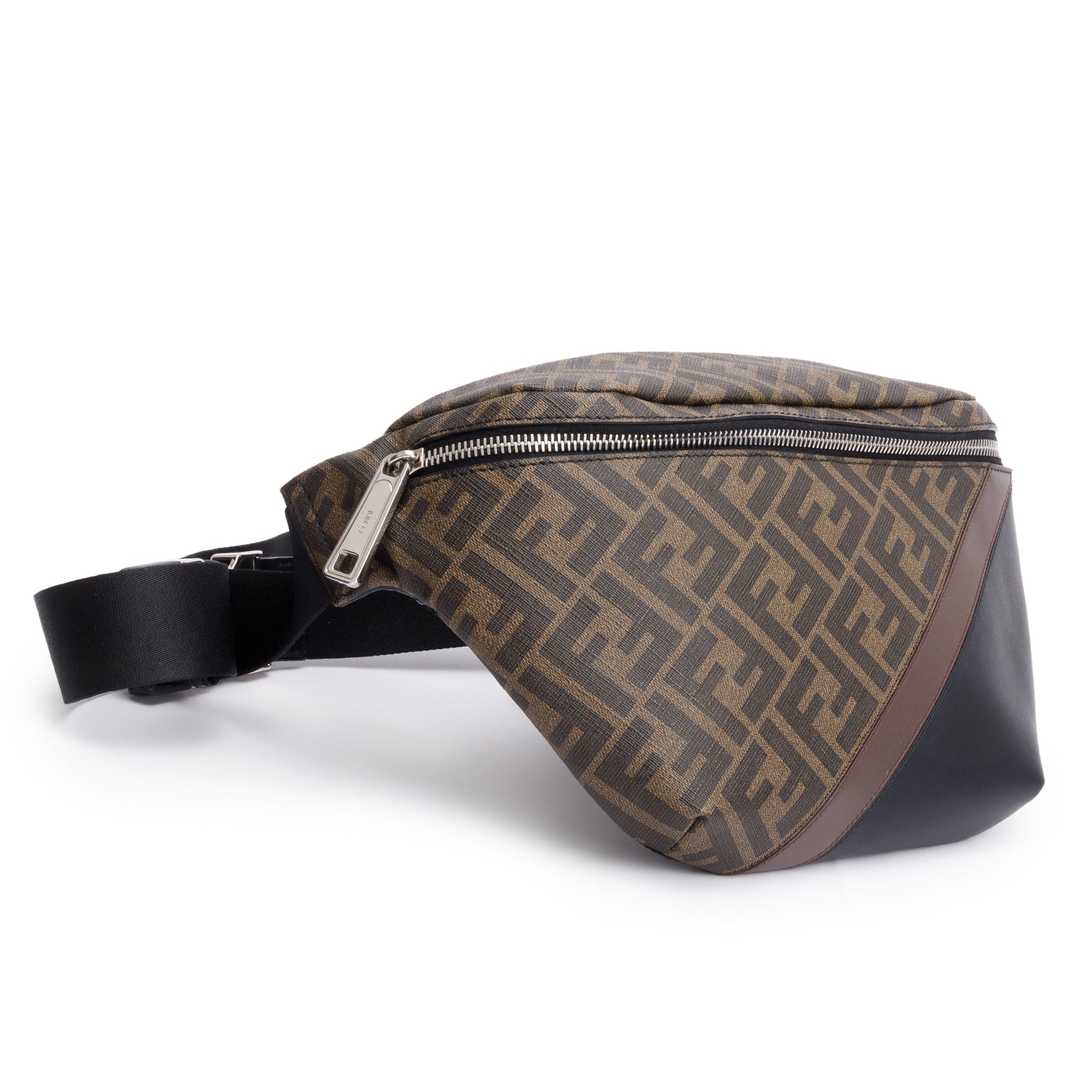 Fendi Brown FF Zucca Canvas Calfskin Leather 1974 Diagonal Belt Bag