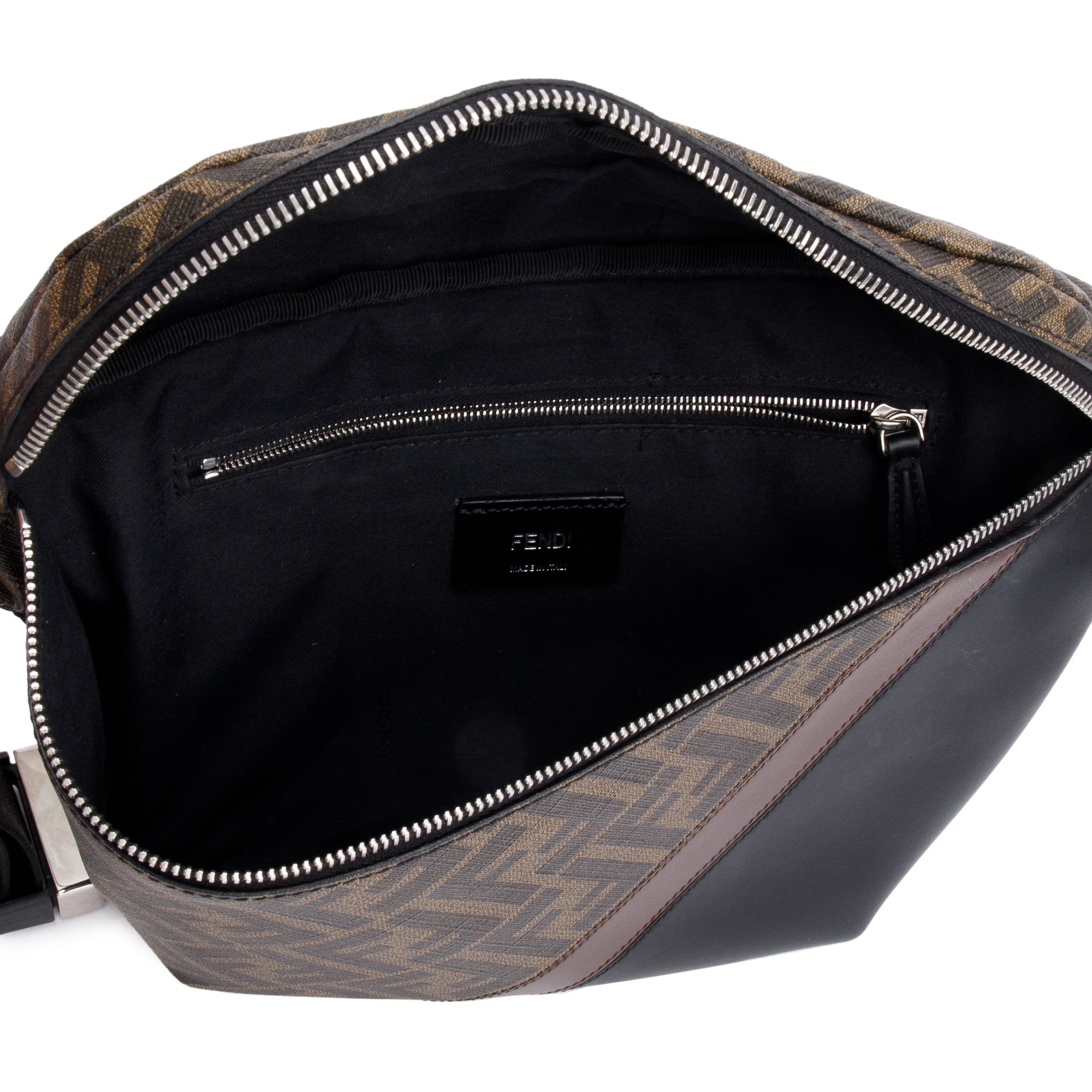 Fendi Brown FF Zucca Canvas Calfskin Leather 1974 Diagonal Belt Bag