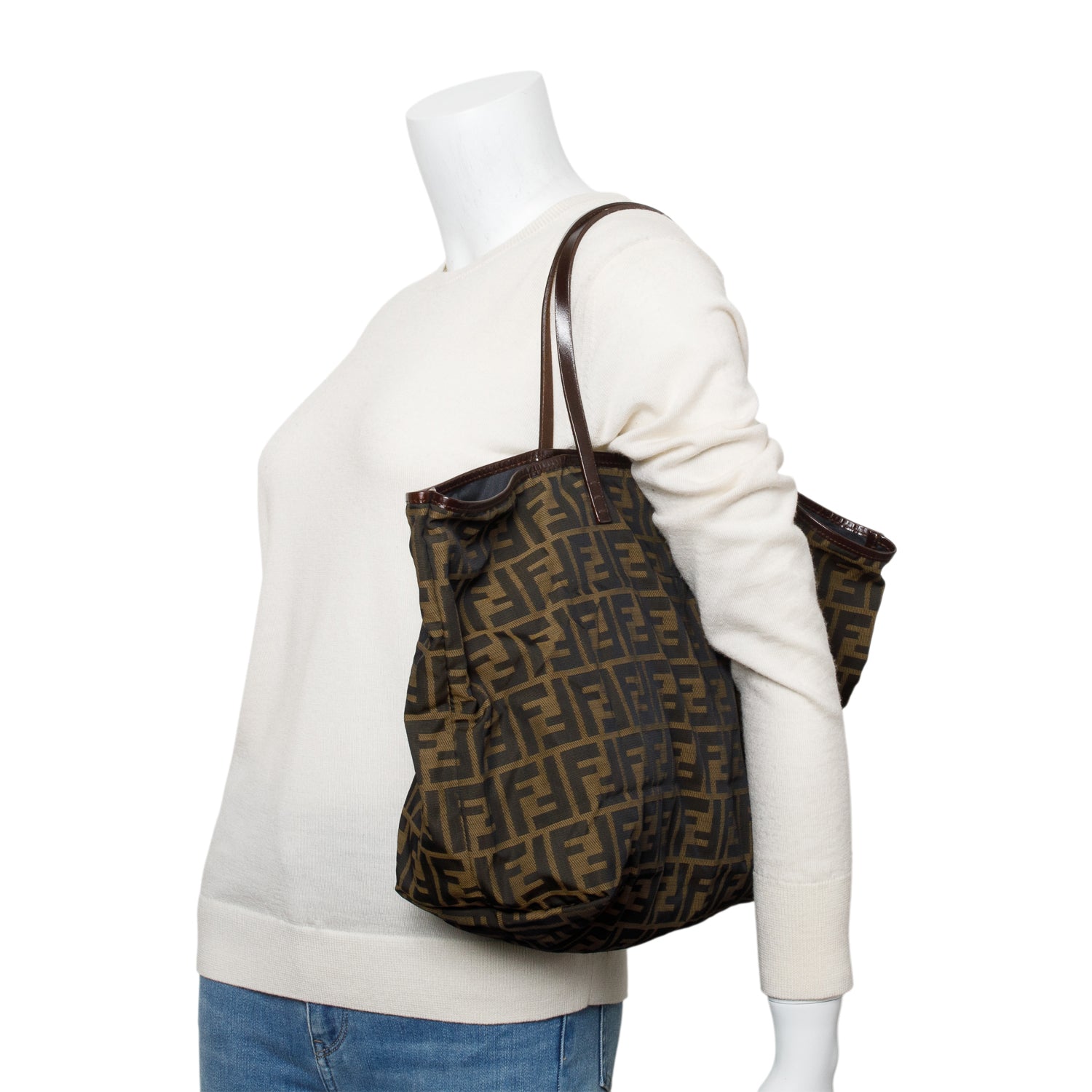 Fendi Brown FF Zucca Canvas Medium Roll Tote w/ Pouch