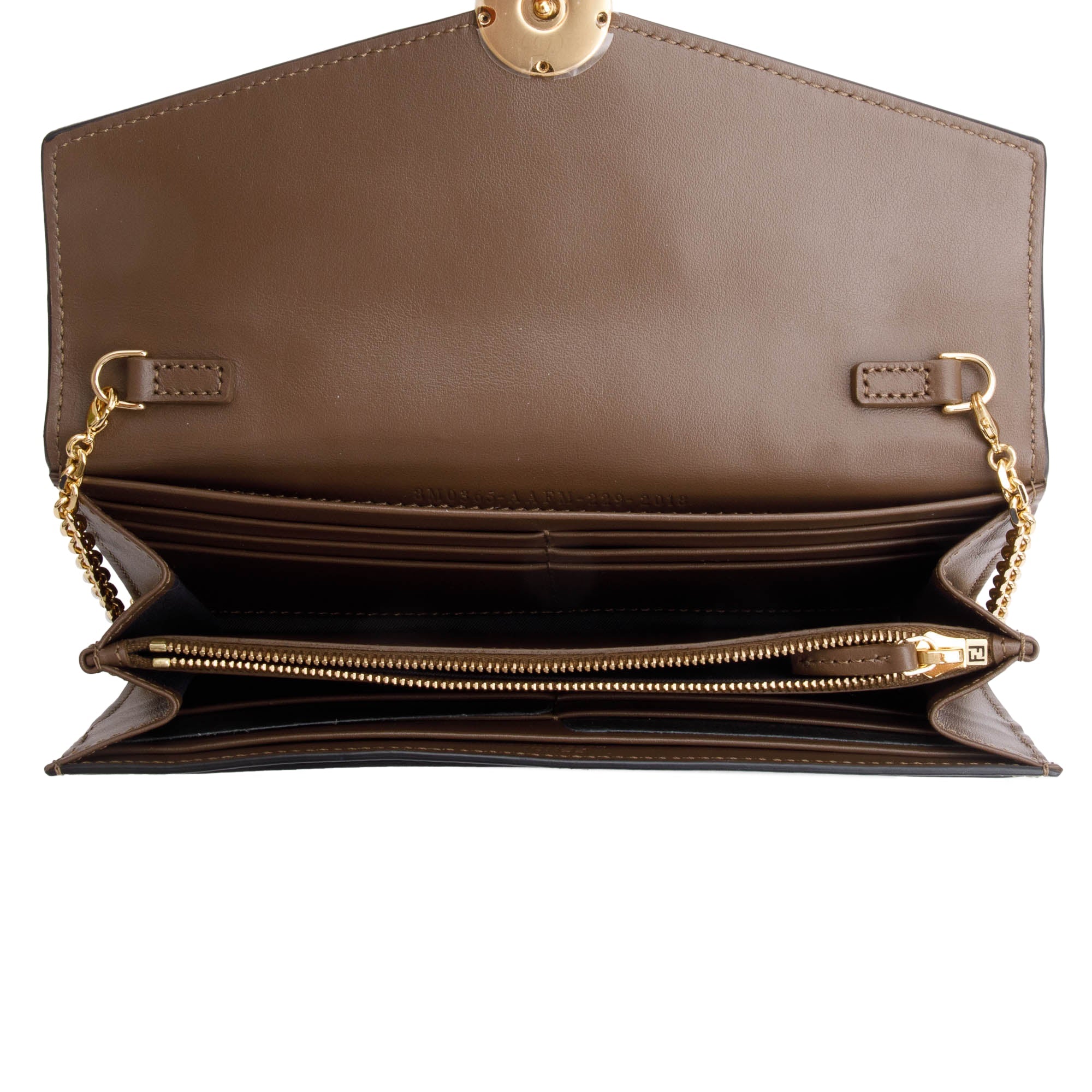 Fendi Brown FF Zucca Embossed Leather Continental Wallet on Chain w/ Box