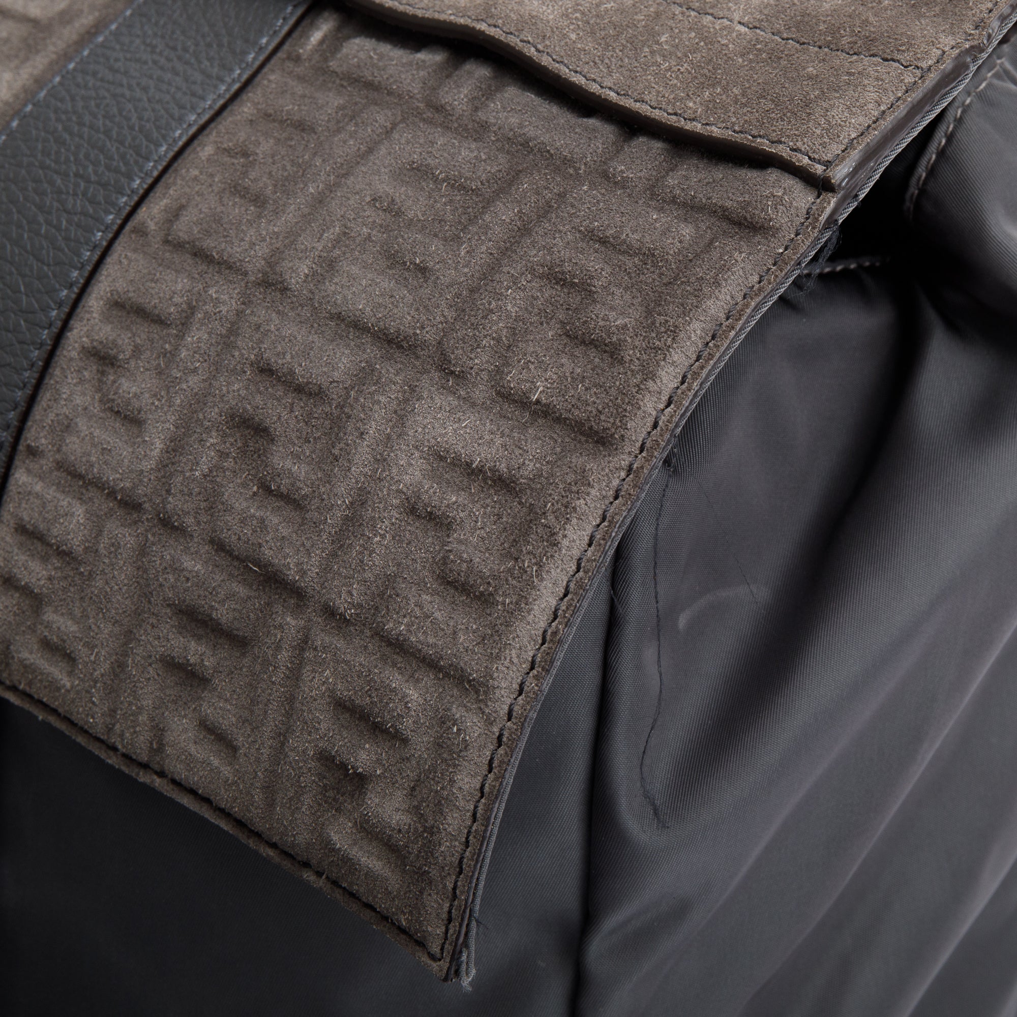 Fendi Brown FF Zucca Embossed Suede Grey Nylon Medium Fendiness Roma Backpack