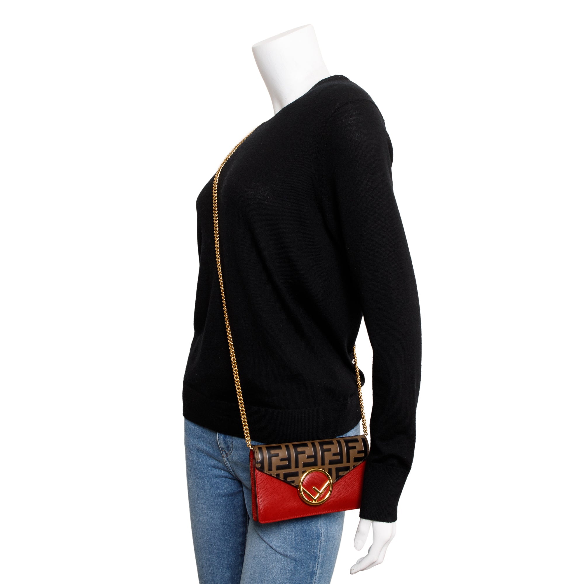 Fendi Brown FF Zucca Embossed and Red Leather F is Fendi Convertible Belt Bag