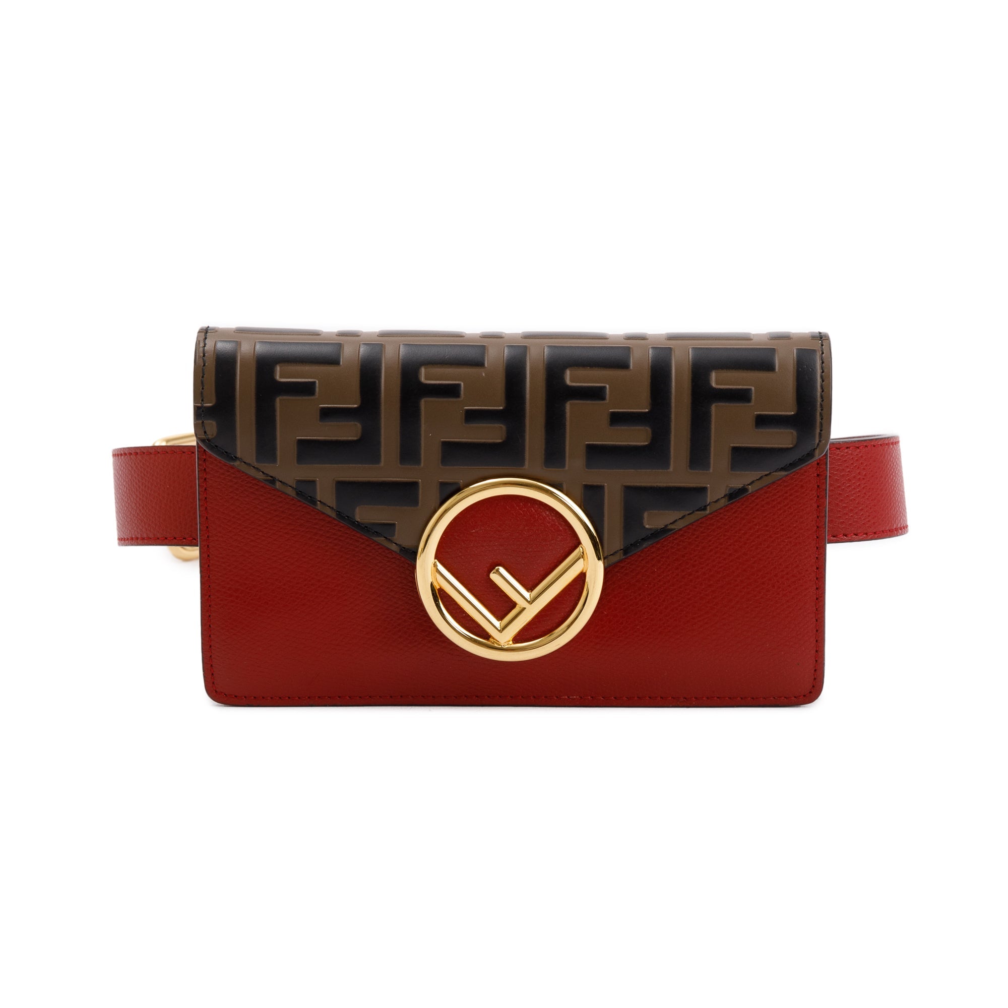 Fendi Brown FF Zucca Embossed and Red Leather F is Fendi Convertible Belt Bag