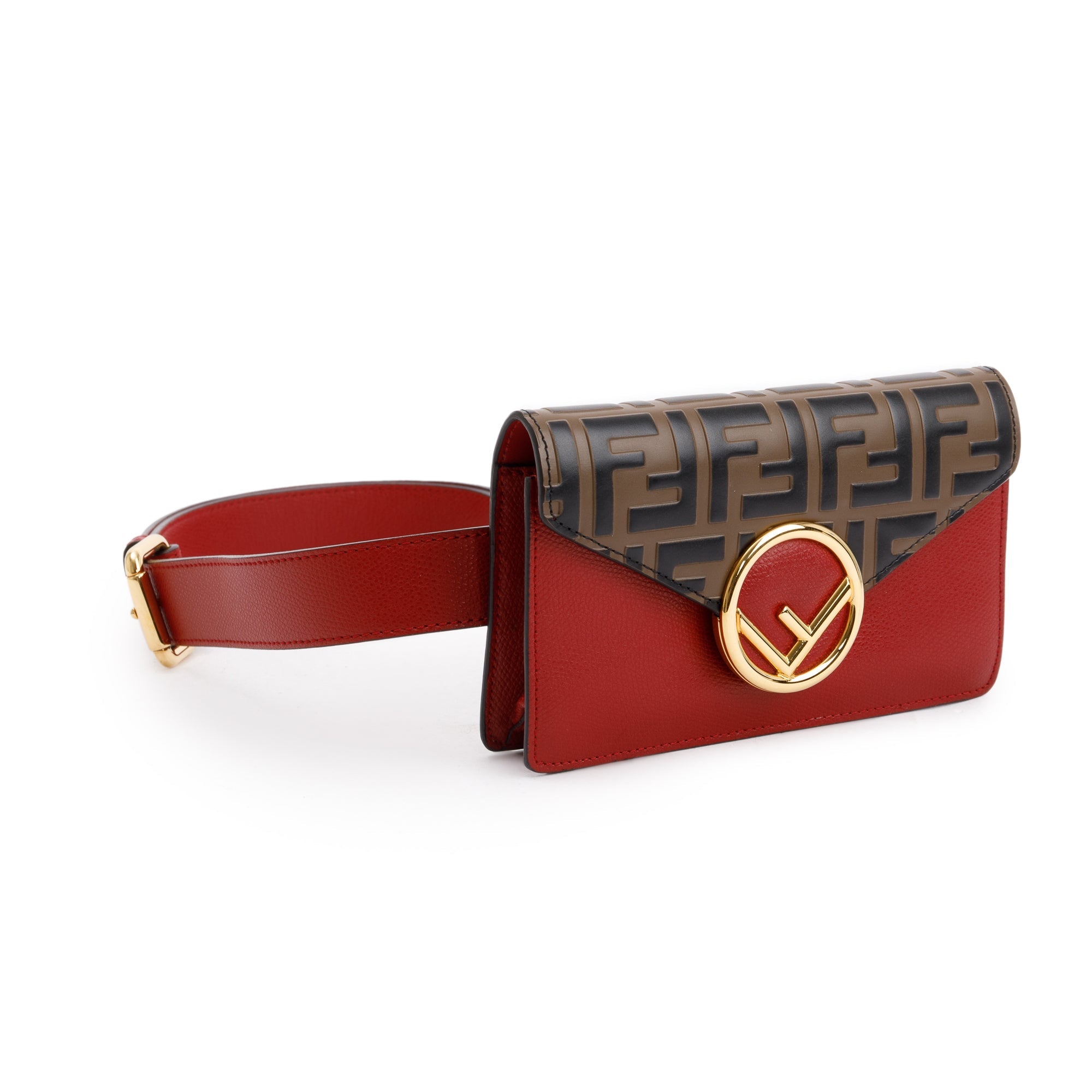Fendi Brown FF Zucca Embossed and Red Leather F is Fendi Convertible Belt Bag
