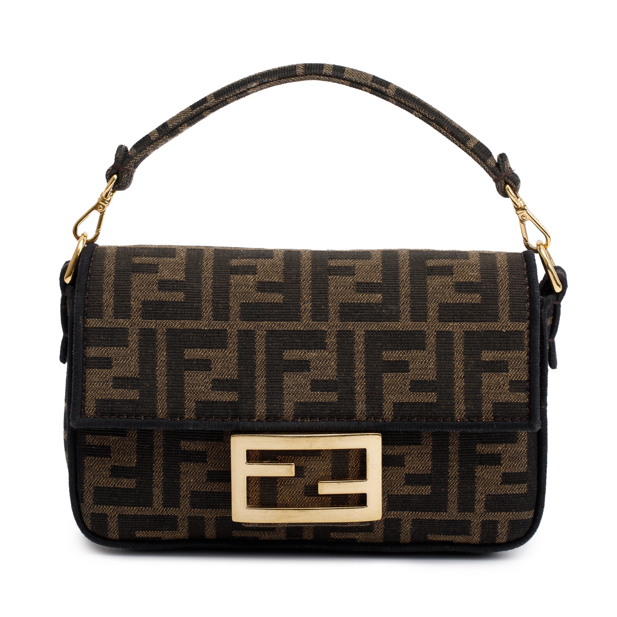 Fendi Brown FF Zucca Mini Be Baguette Chain Crossbody