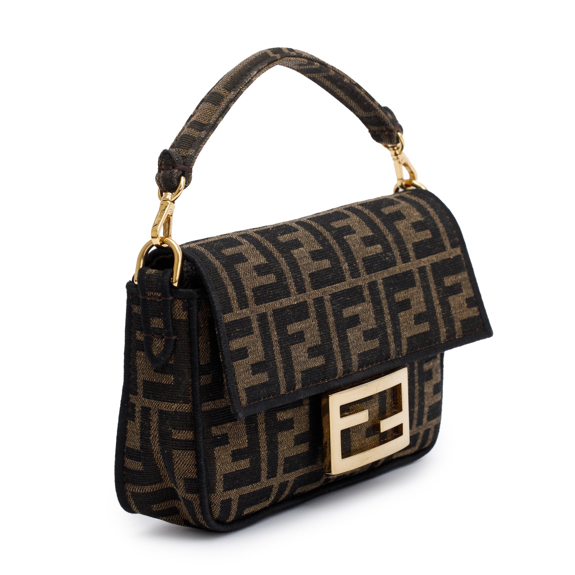 Fendi Brown FF Zucca Mini Be Baguette Chain Crossbody