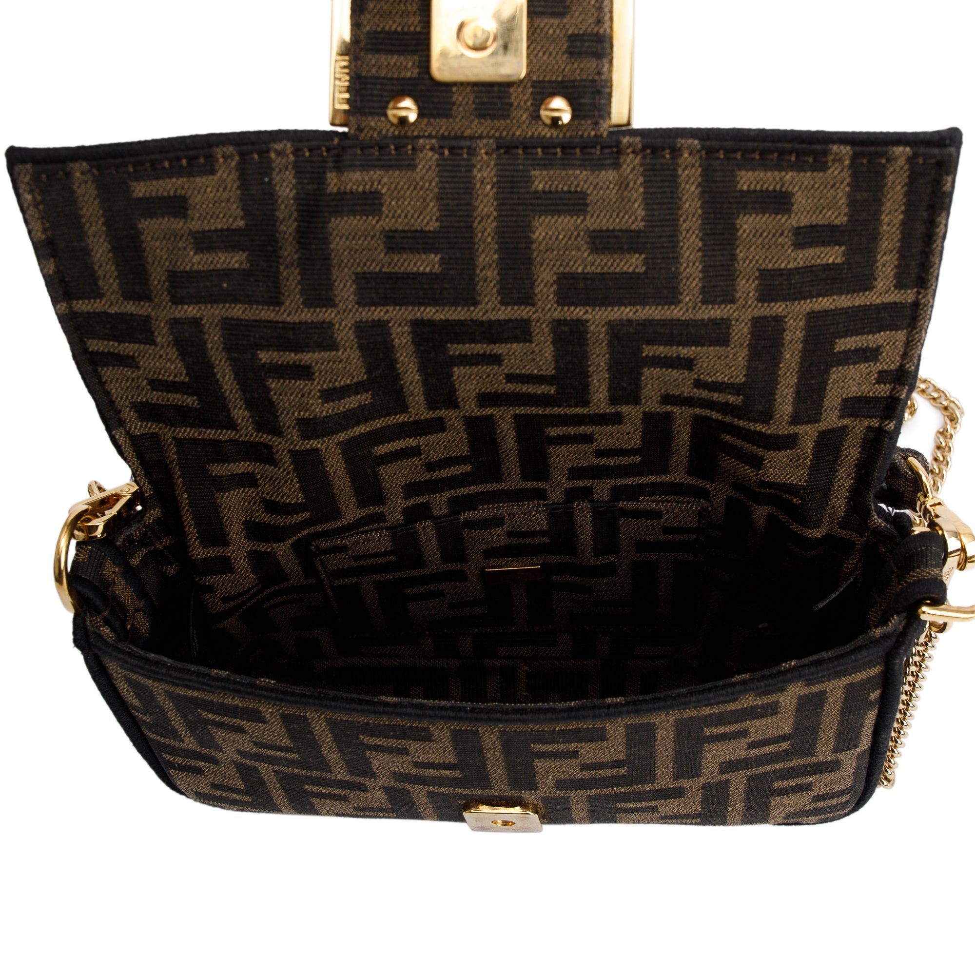 Fendi Brown FF Zucca Mini Be Baguette Chain Crossbody