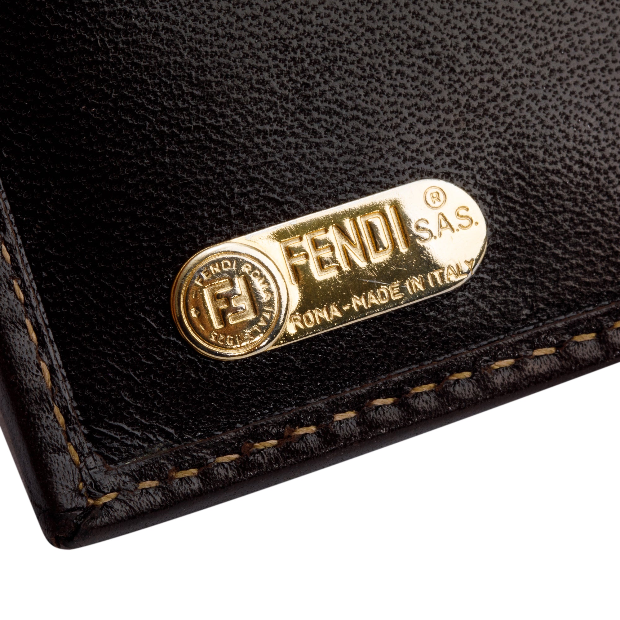 Fendi Brown Leather FF Logo Zucca Canvas Compact Wallet