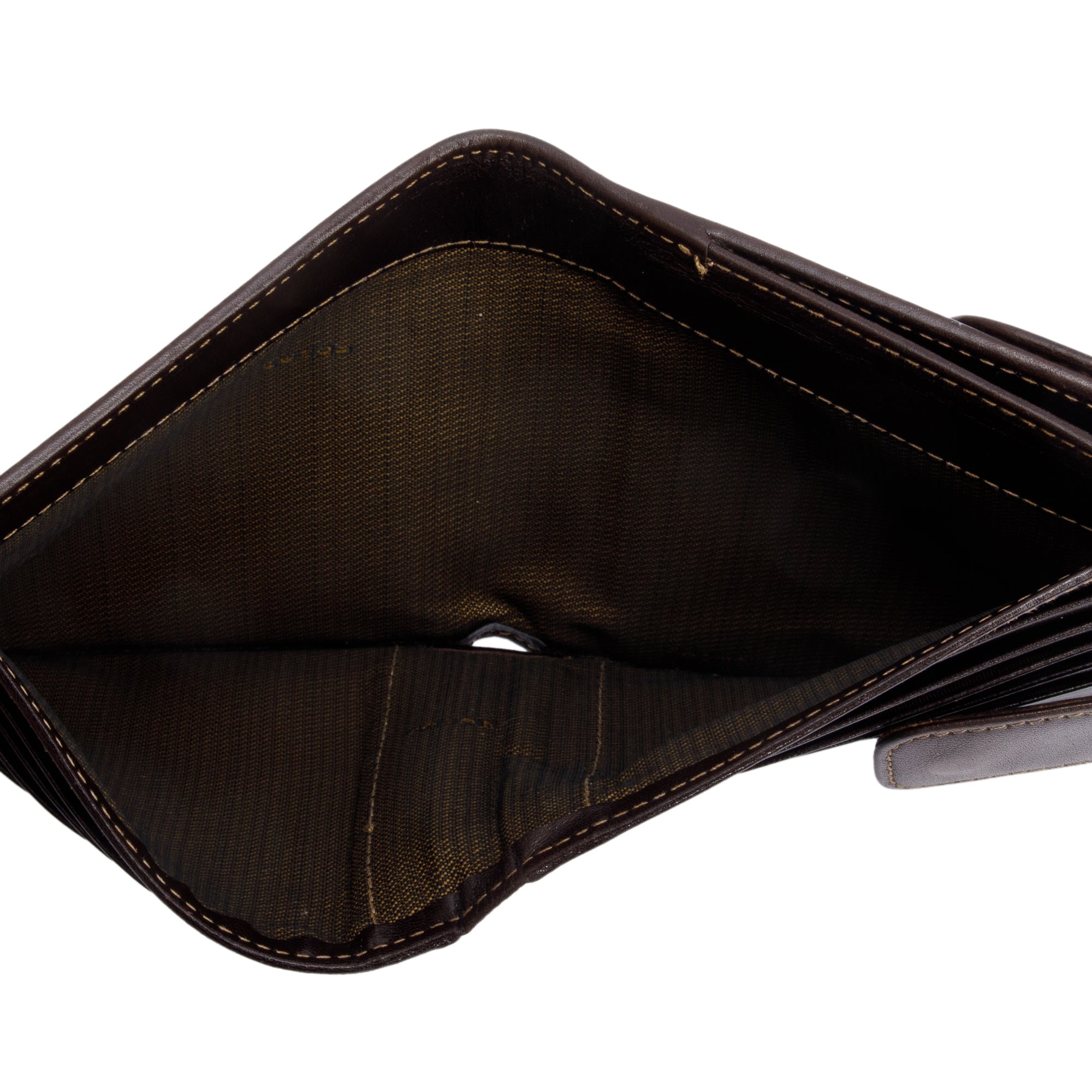 Fendi Brown Leather FF Logo Zucca Canvas Compact Wallet