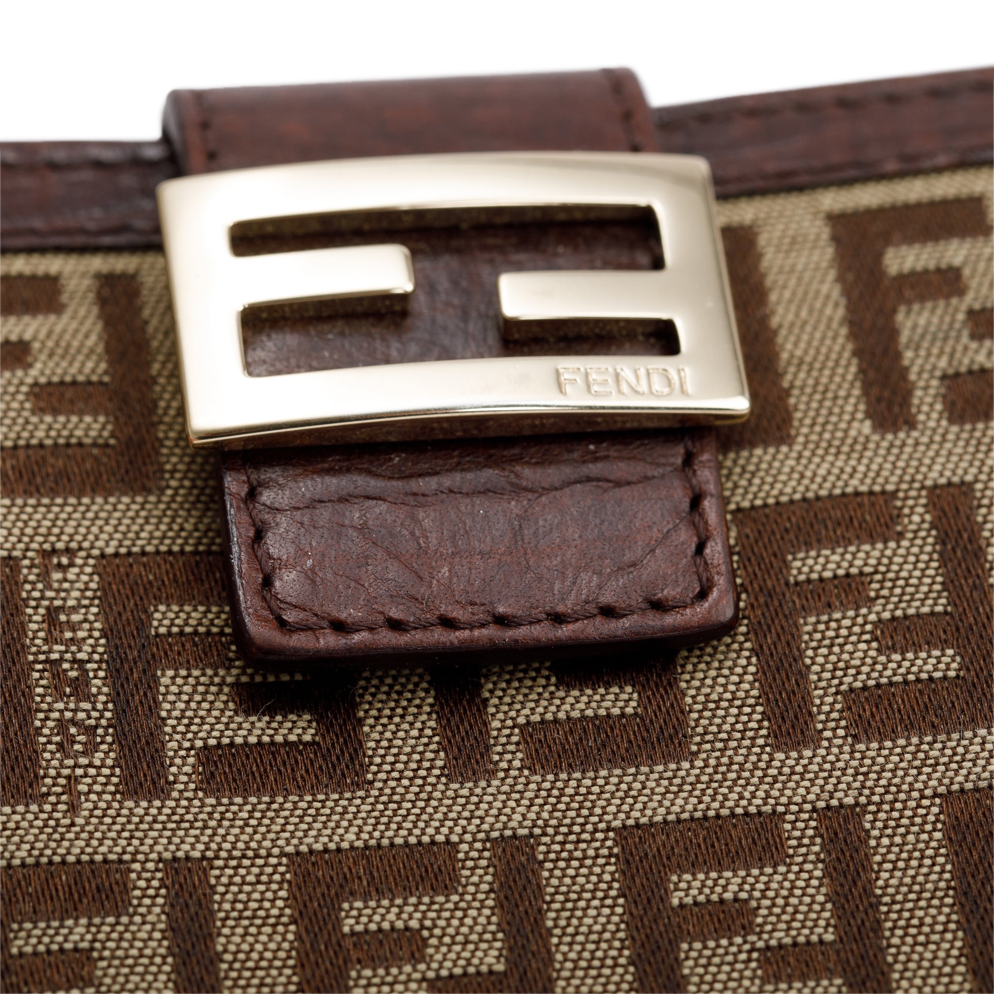 Fendi Brown Leather FF Zucca Canvas Compact Wallet