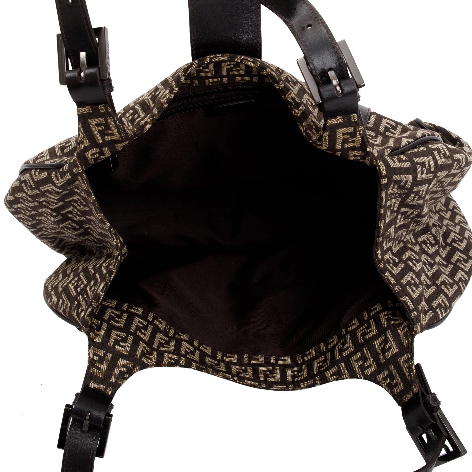 Fendi Brown Leather-Trimmed Zucchino Shoulder Bag