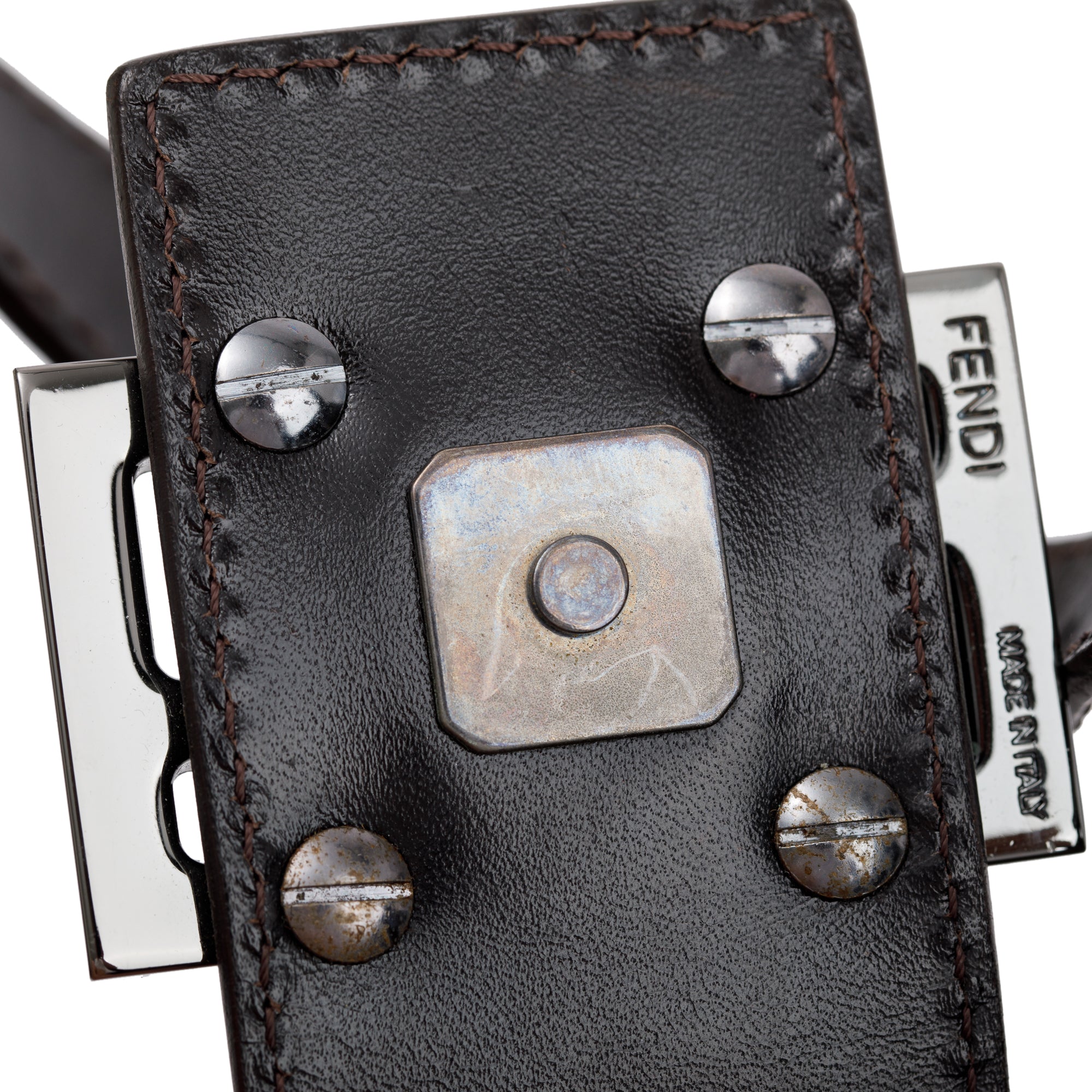 Fendi Brown Leather-Trimmed Zucchino Shoulder Bag