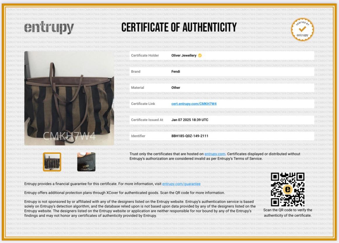 Fendi Brown Pequin Canvas Medium Roll Tote