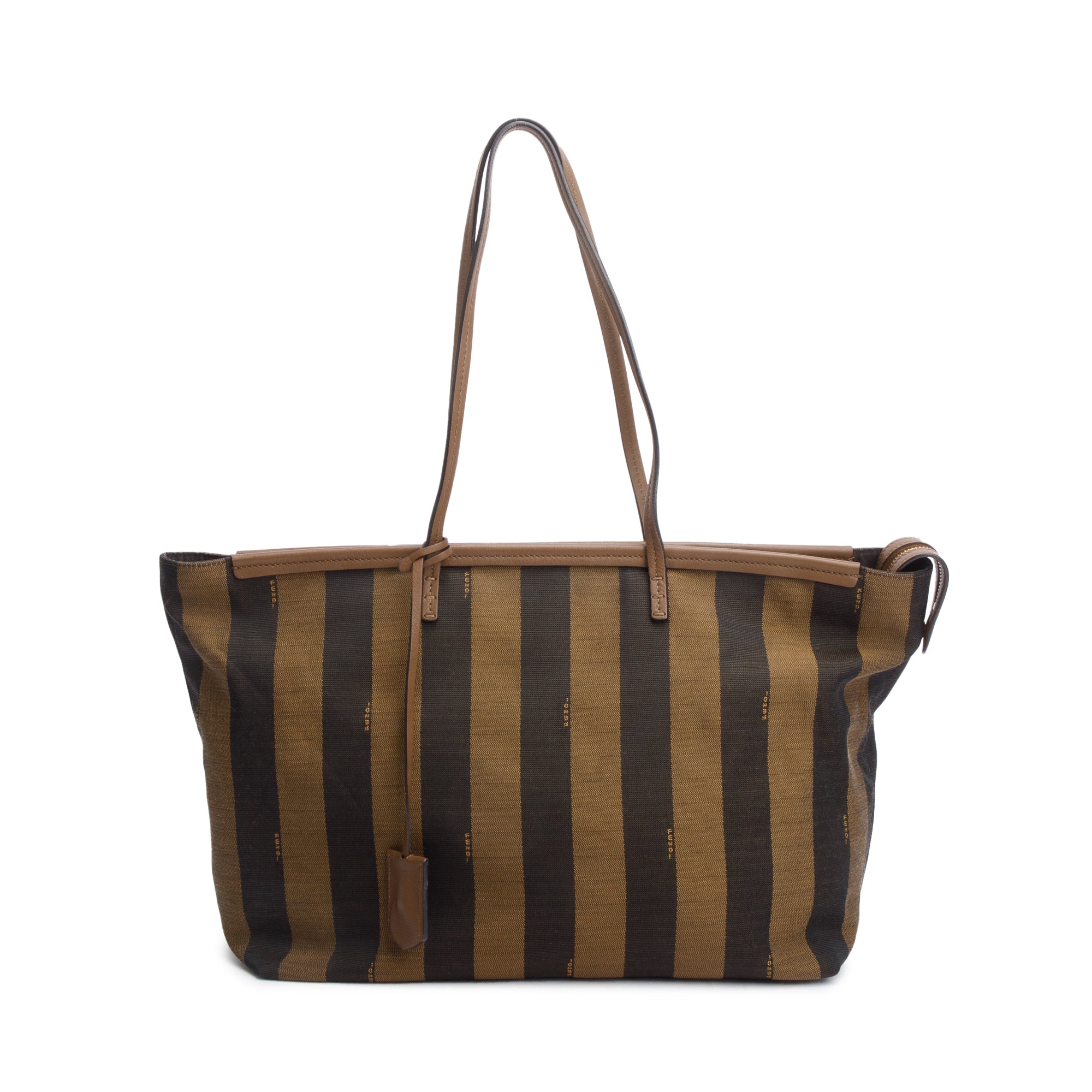 Fendi Brown Pequin Canvas Medium Roll Tote