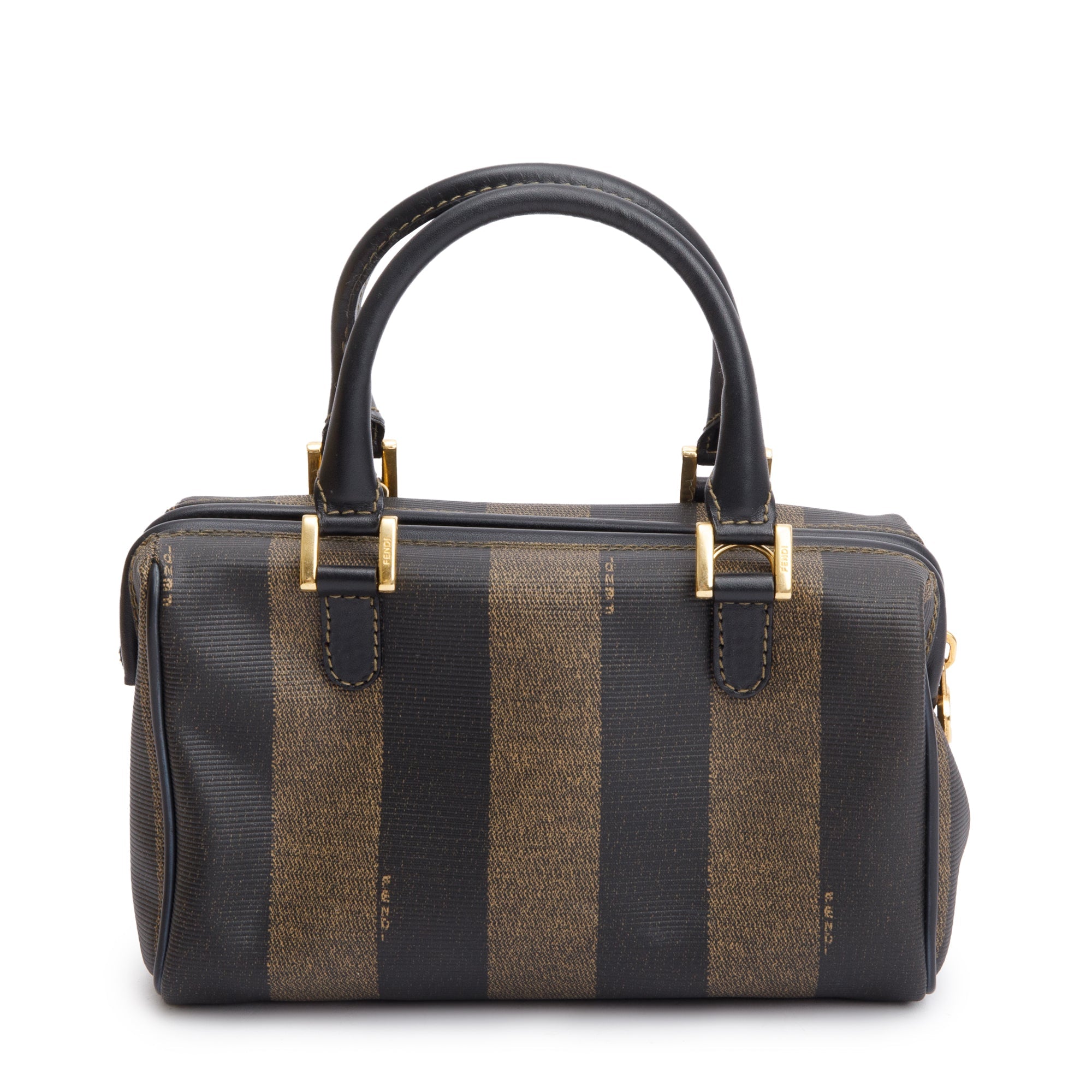 Fendi Brown Pequin Pattern Mini Boston Bag