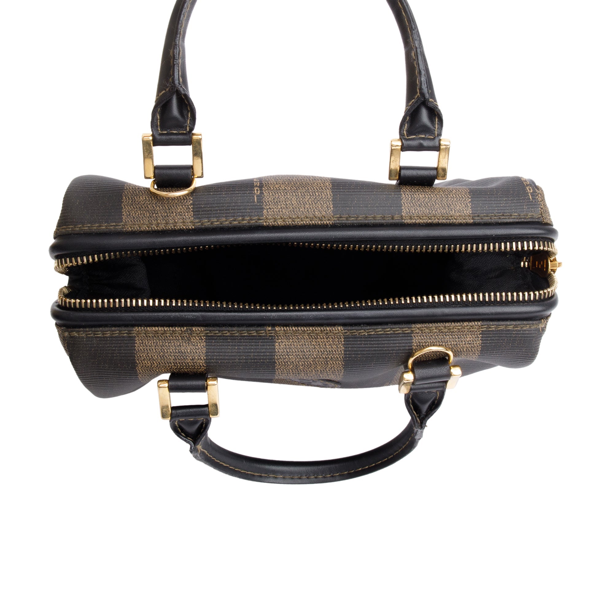 Fendi Brown Pequin Pattern Mini Boston Bag