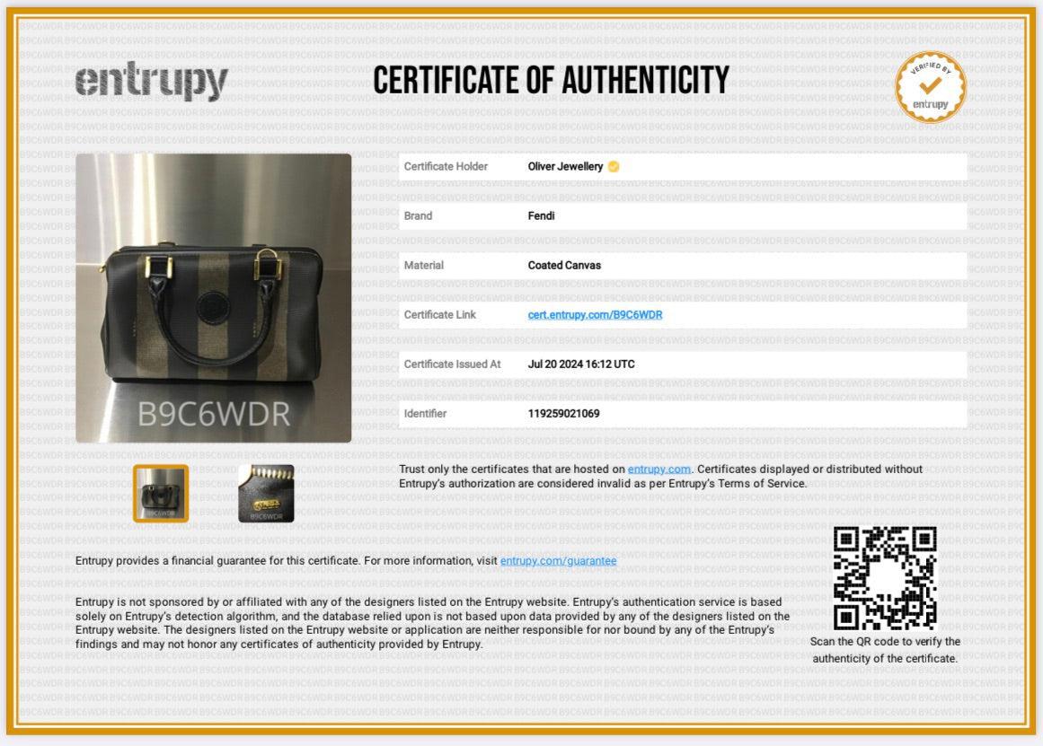 Fendi Brown Pequin Pattern Mini Boston Bag