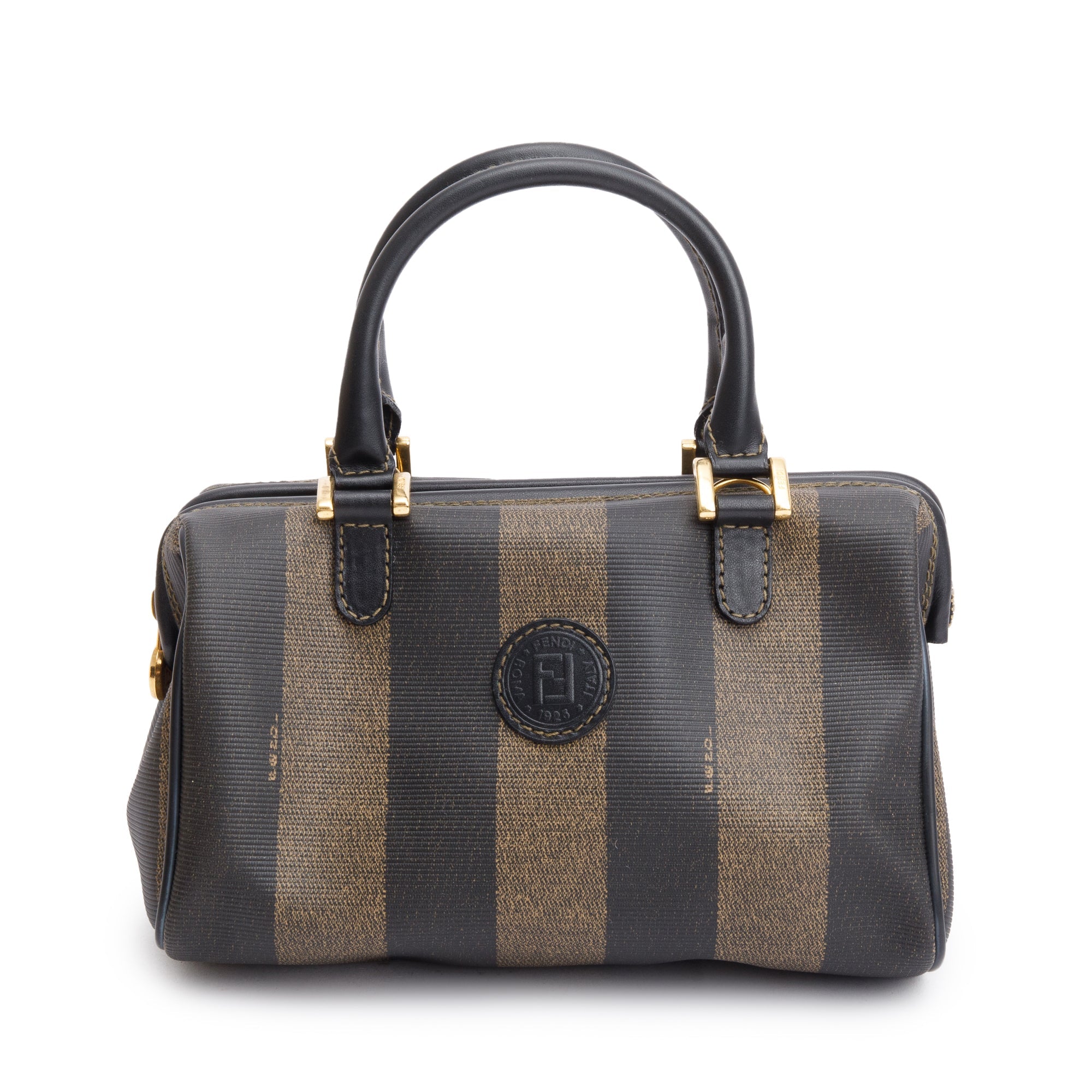 Fendi Brown Pequin Pattern Mini Boston Bag