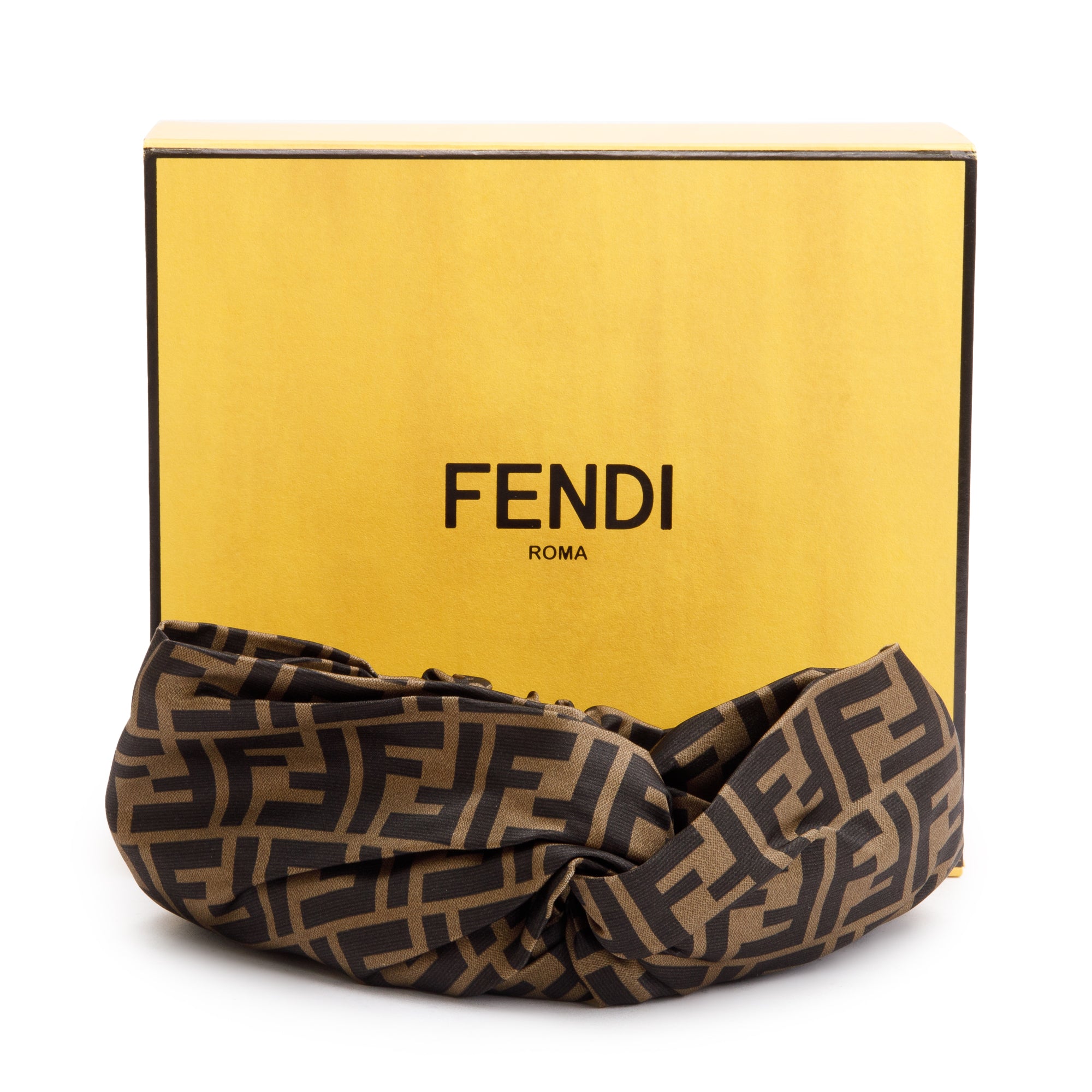 Fendi Brown Silk Zucca FF Logo Headband w/ Box