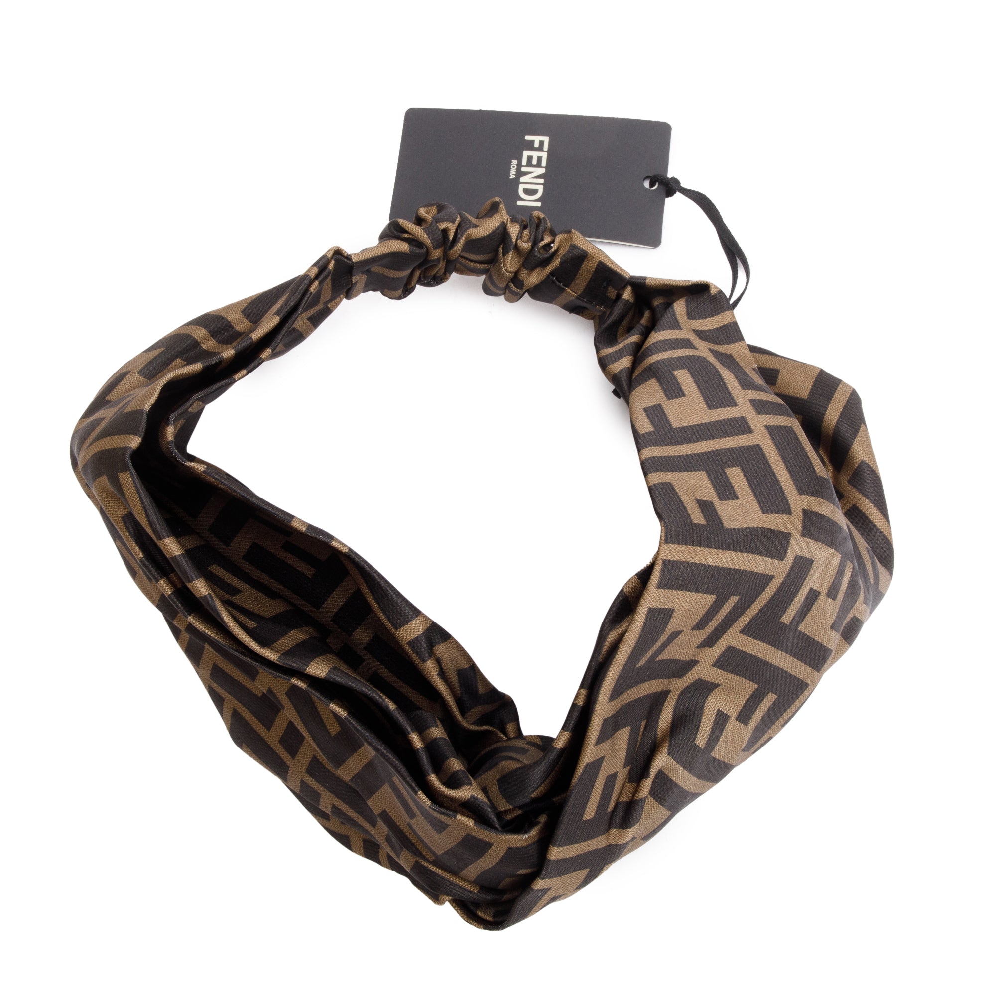 Fendi Brown Silk Zucca FF Logo Headband w/ Box