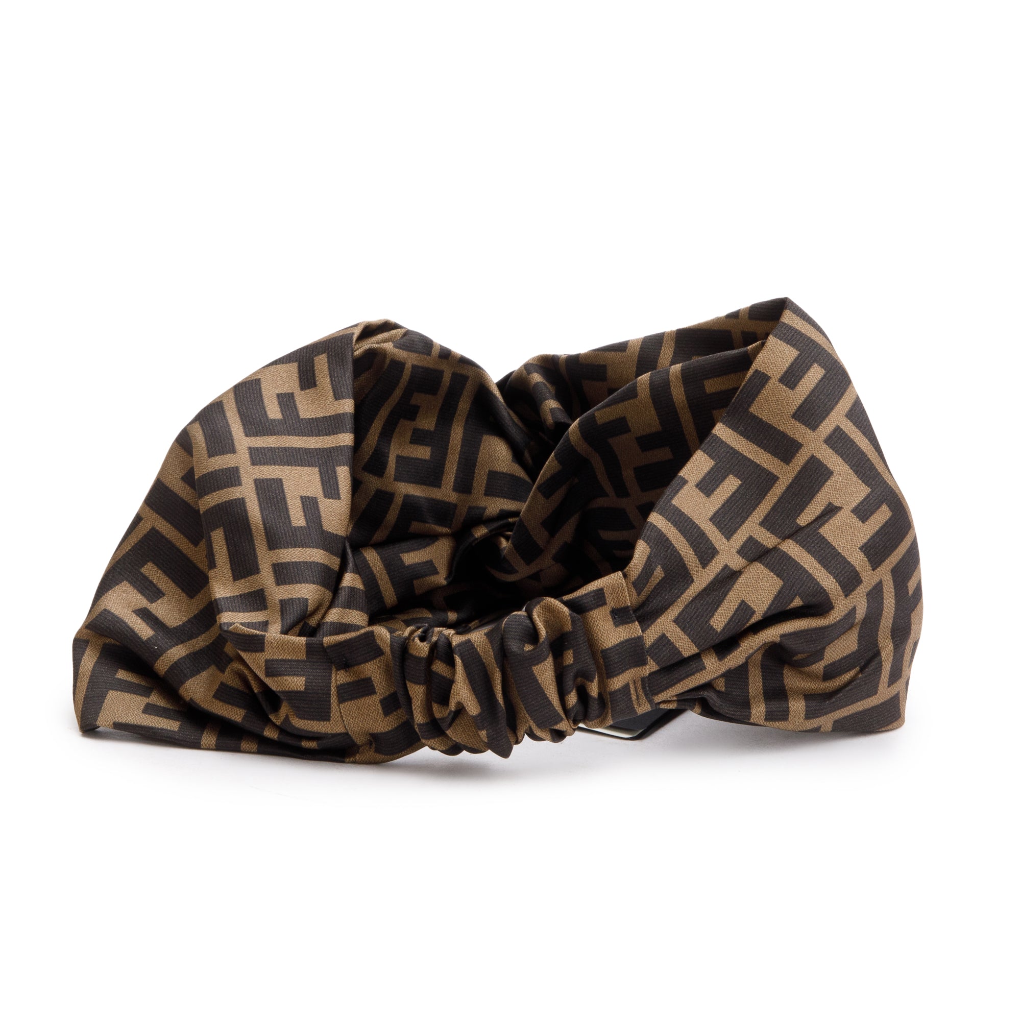 Fendi Brown Silk Zucca FF Logo Headband w/ Box