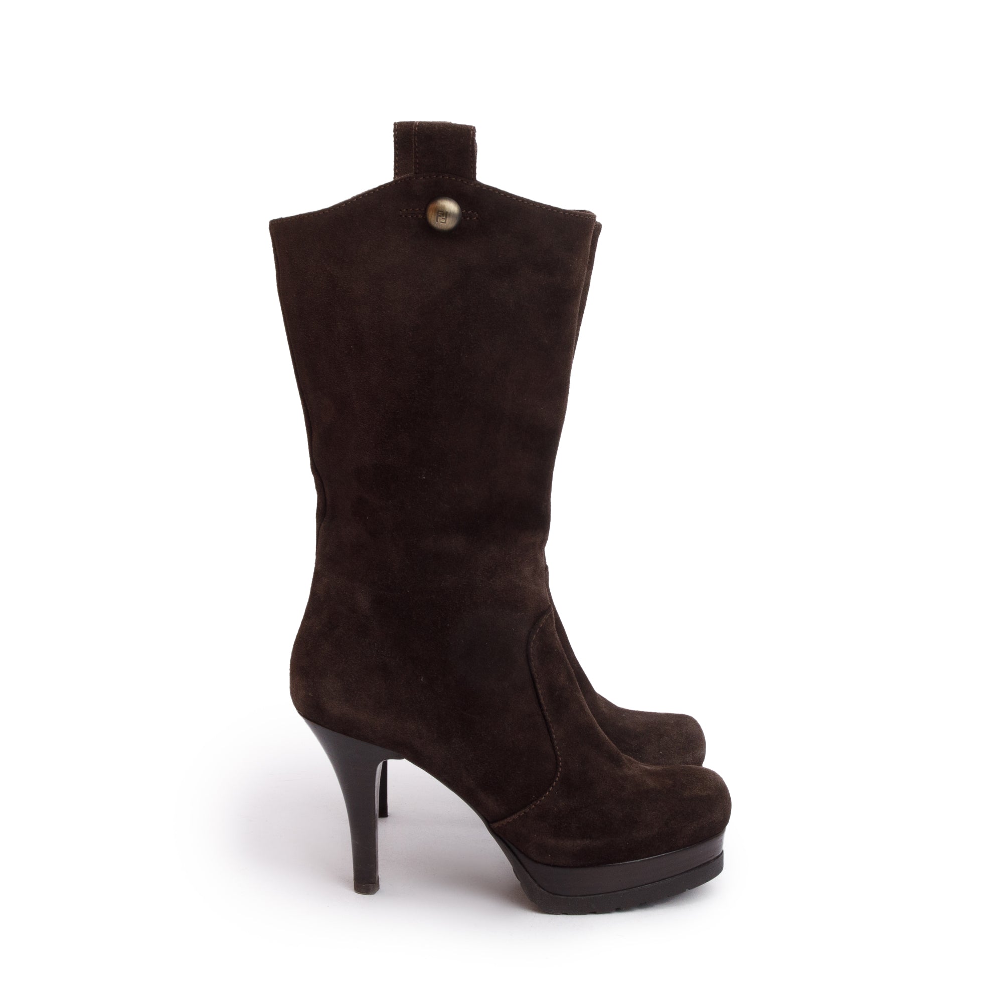 Fendi Brown Suede Mid-Calf Boots, Size 37