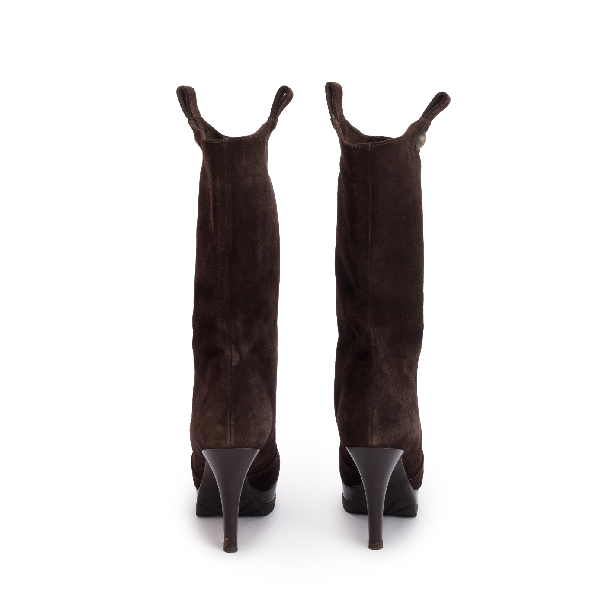 Fendi Brown Suede Mid-Calf Boots, Size 37