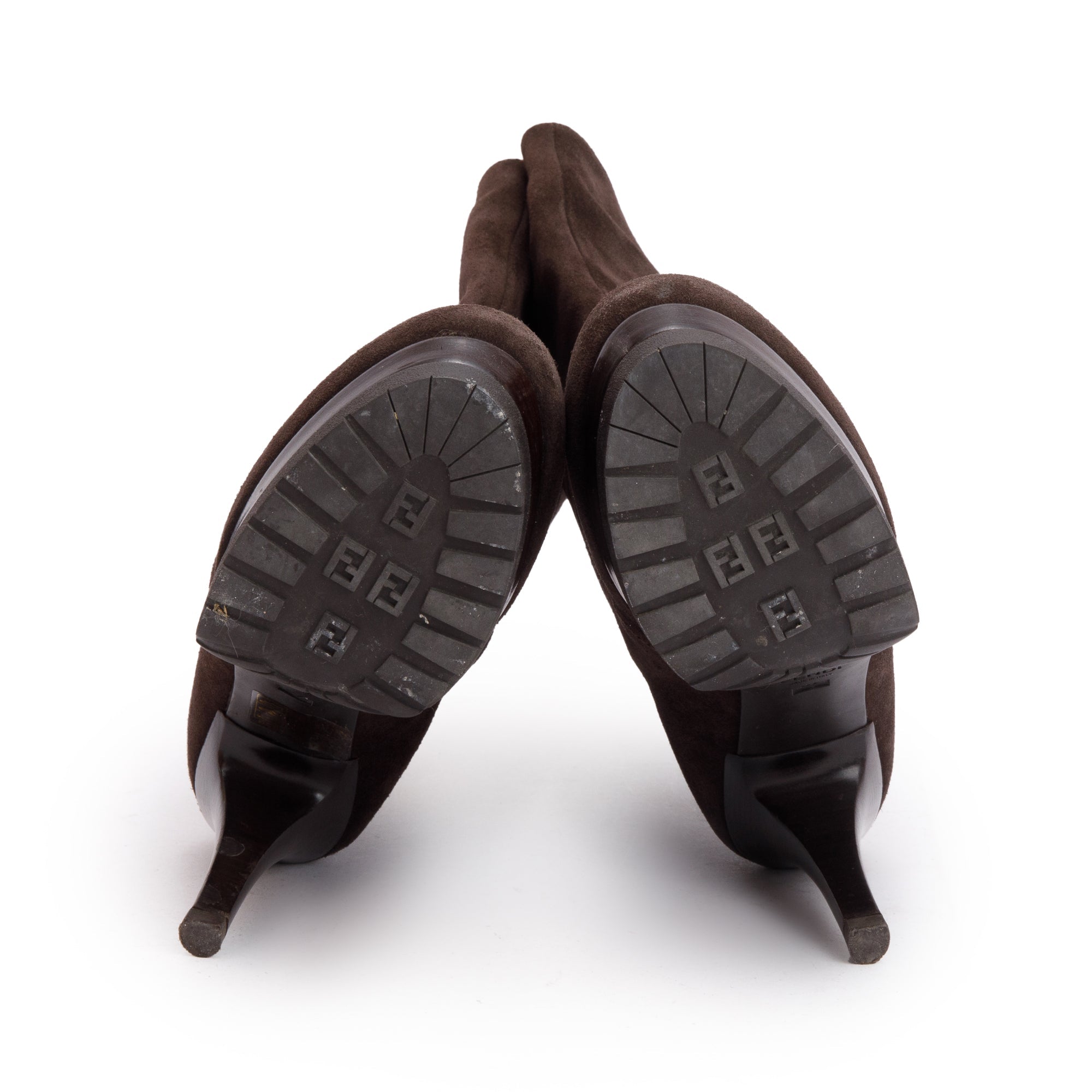 Fendi Brown Suede Mid-Calf Boots, Size 37