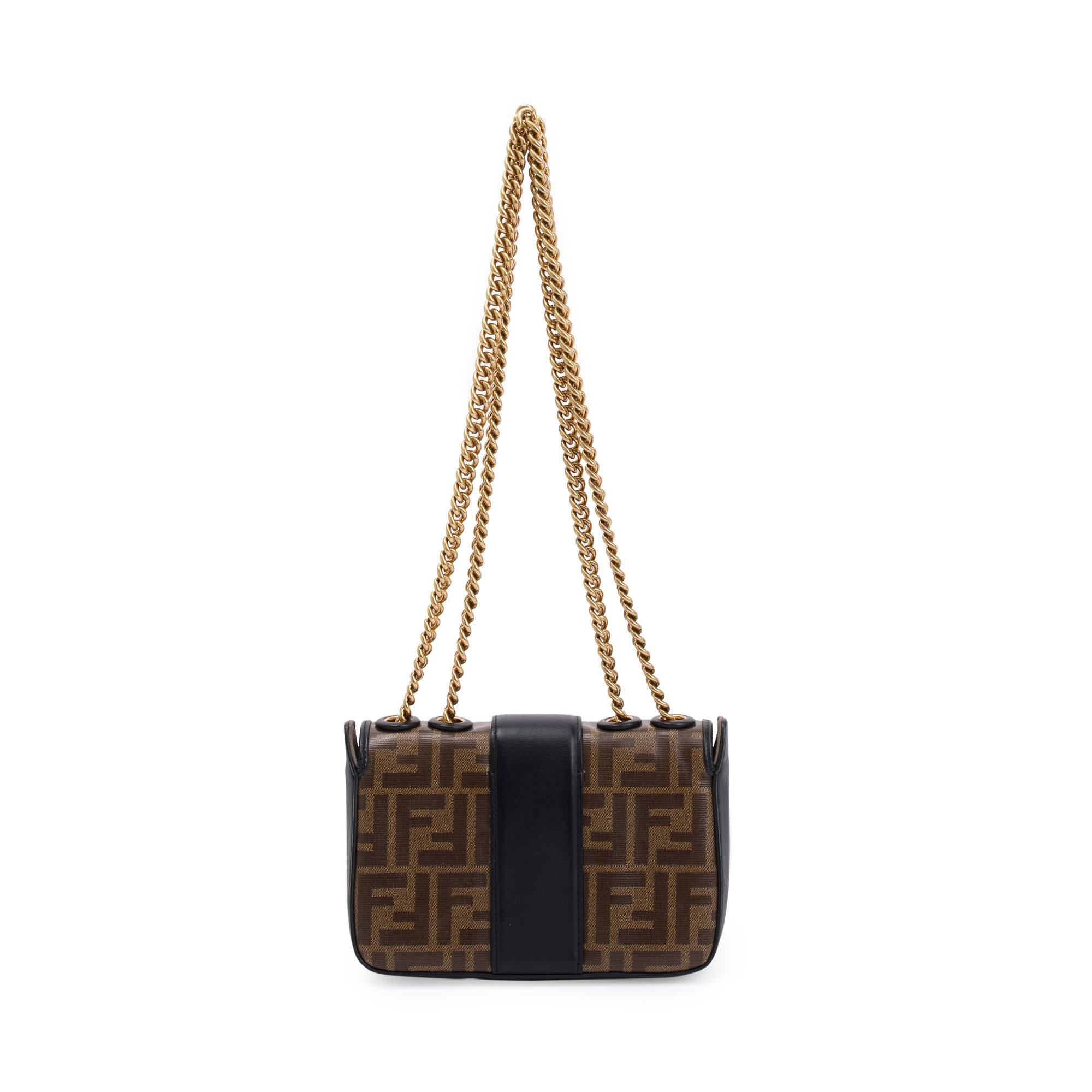 Fendi Brown Zucca Canvas Mini FF 1974 Logo Stamp Flap Shoulder Bag