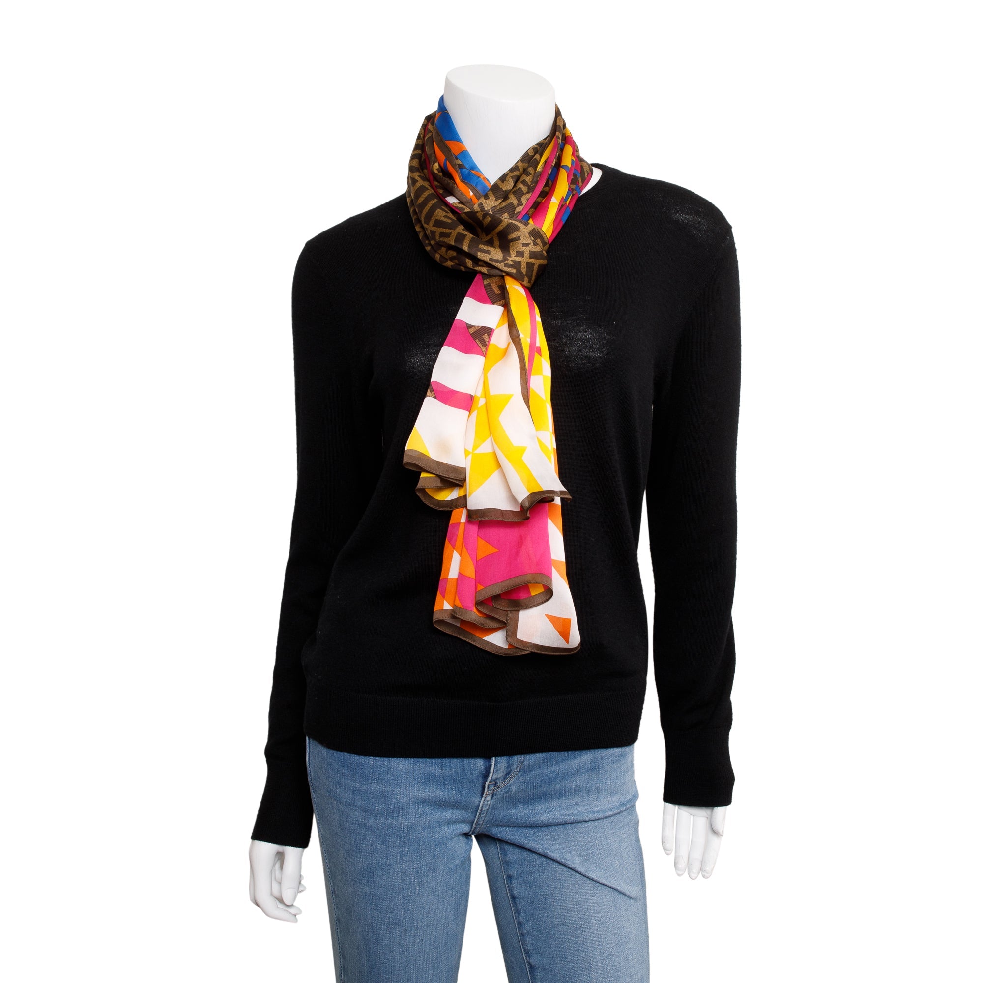 Fendi Brown Zucca FF Logo Silk Foulard