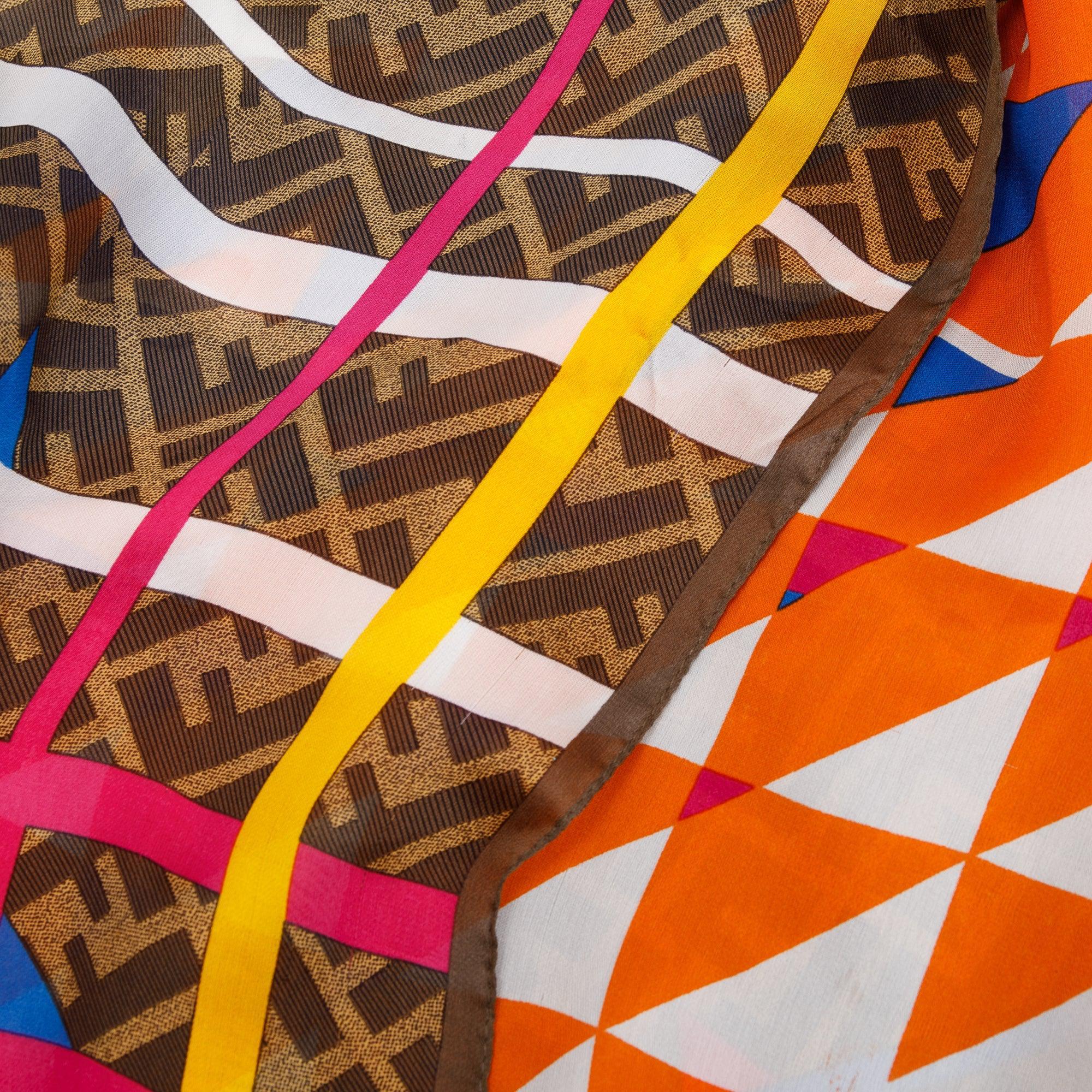 Fendi Brown Zucca FF Logo Silk Foulard