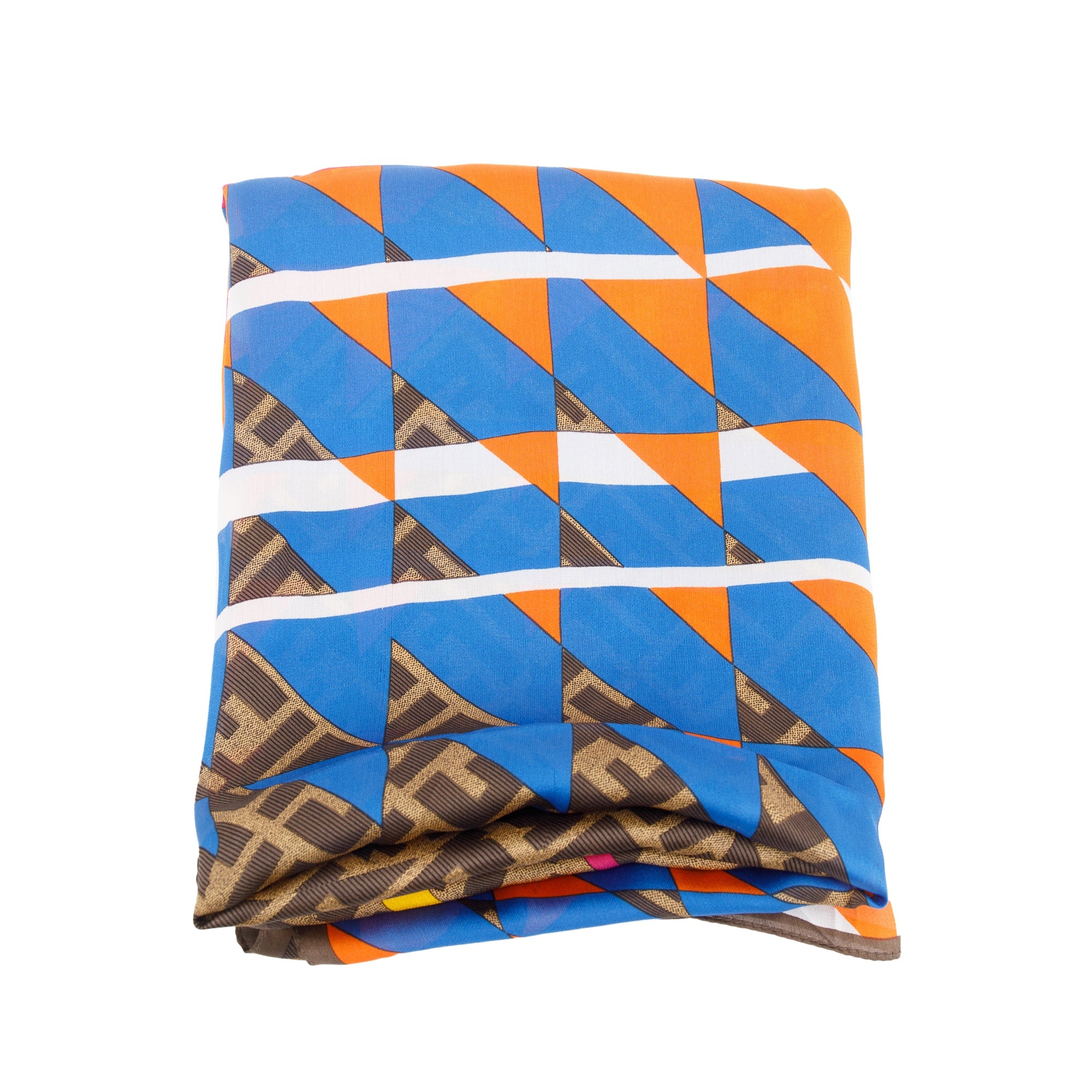 Fendi Brown Zucca FF Logo Silk Foulard
