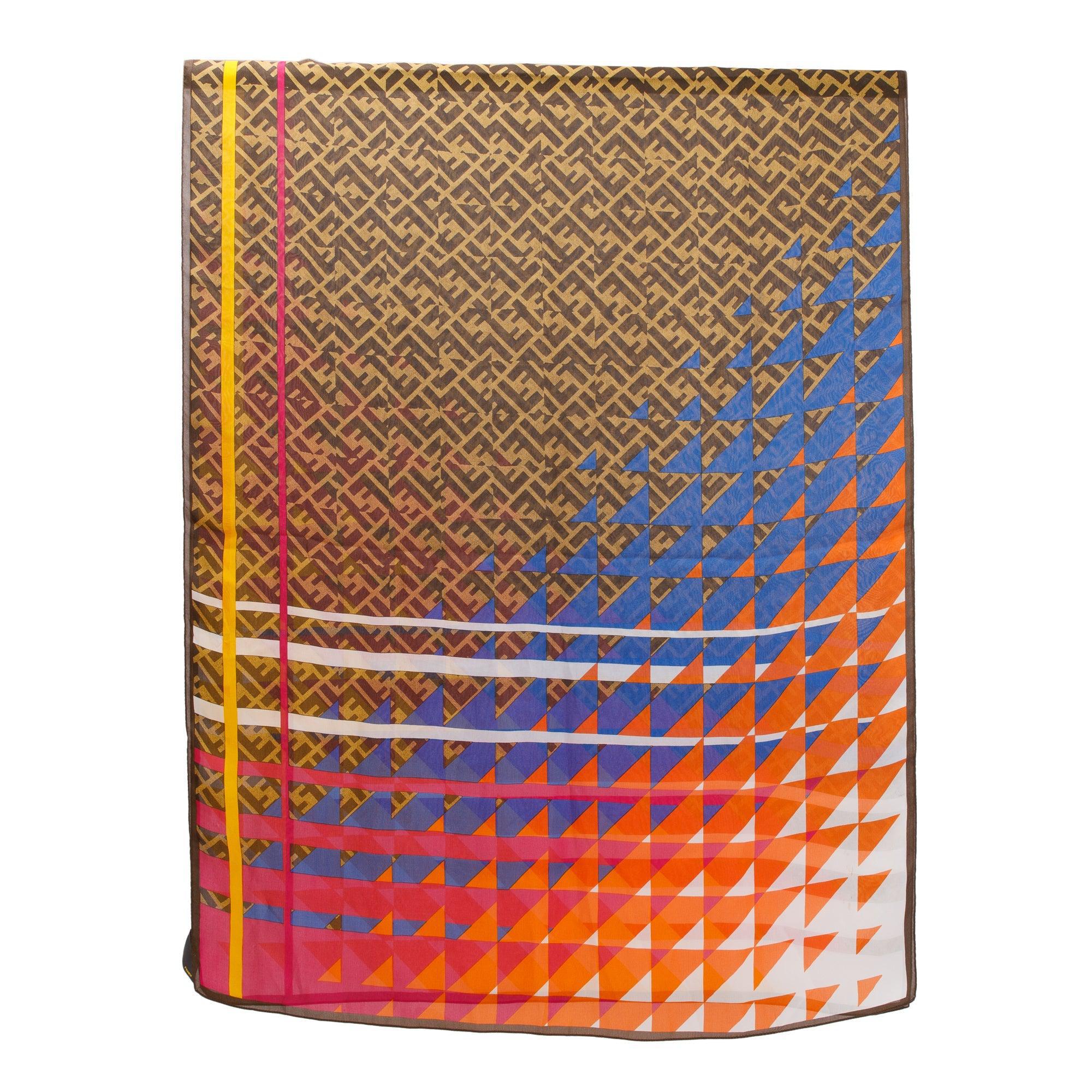 Fendi Brown Zucca FF Logo Silk Foulard