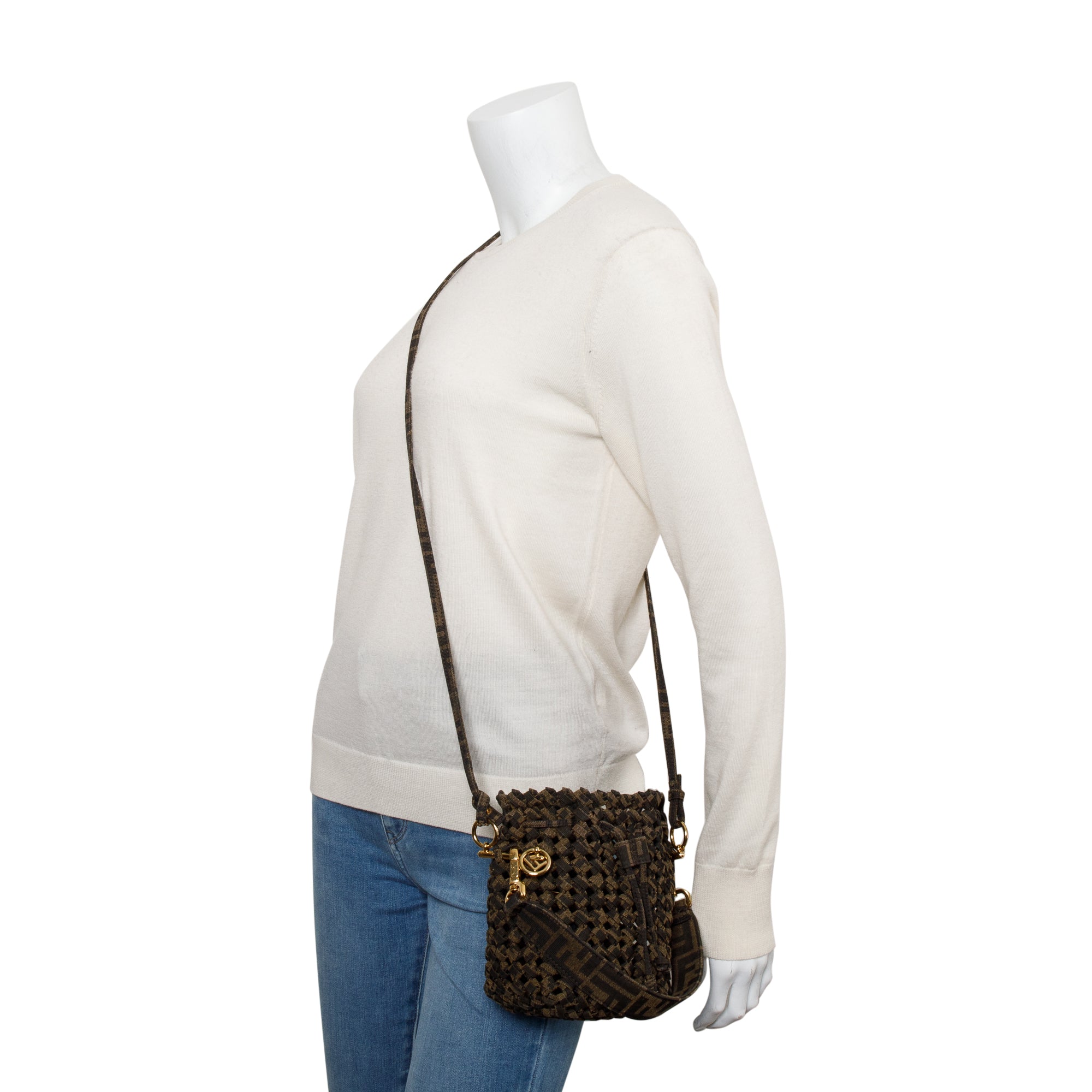 Fendi Brown Zucca Interlace Canvas Mini Mon Tresor Bucket Bag w/ Strap