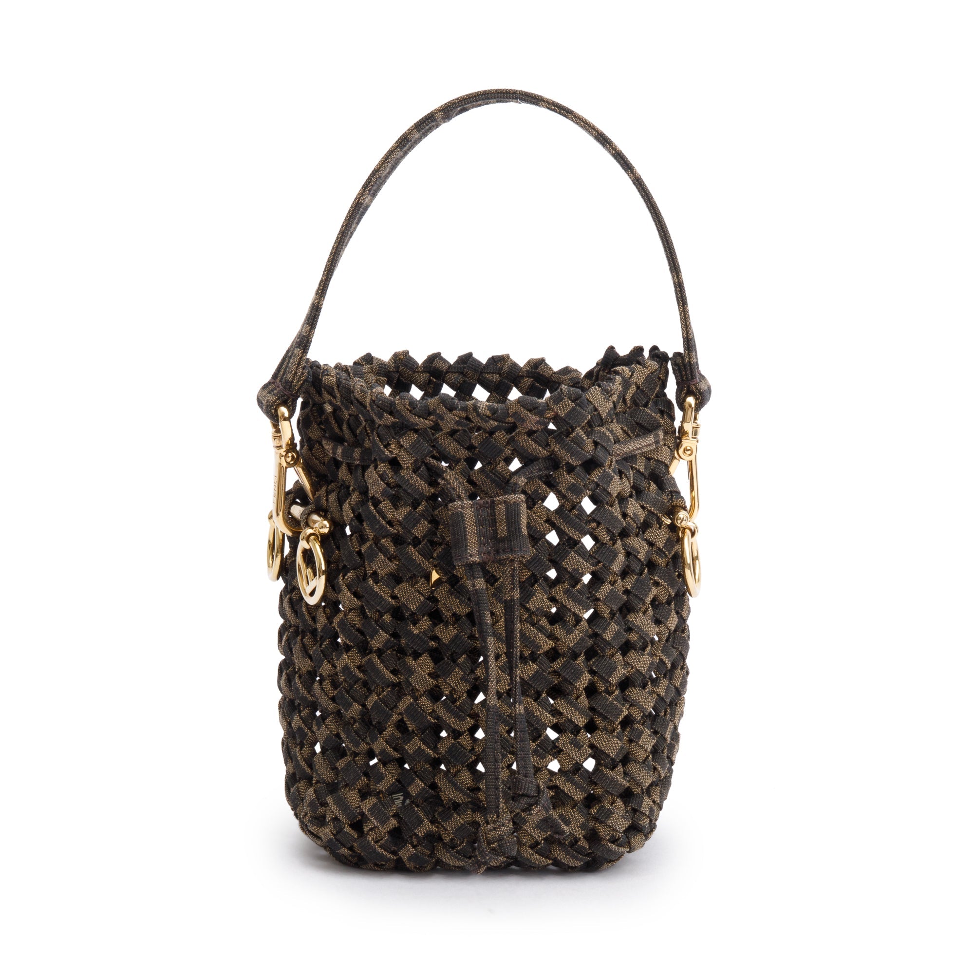 Fendi Brown Zucca Interlace Canvas Mini Mon Tresor Bucket Bag w/ Strap