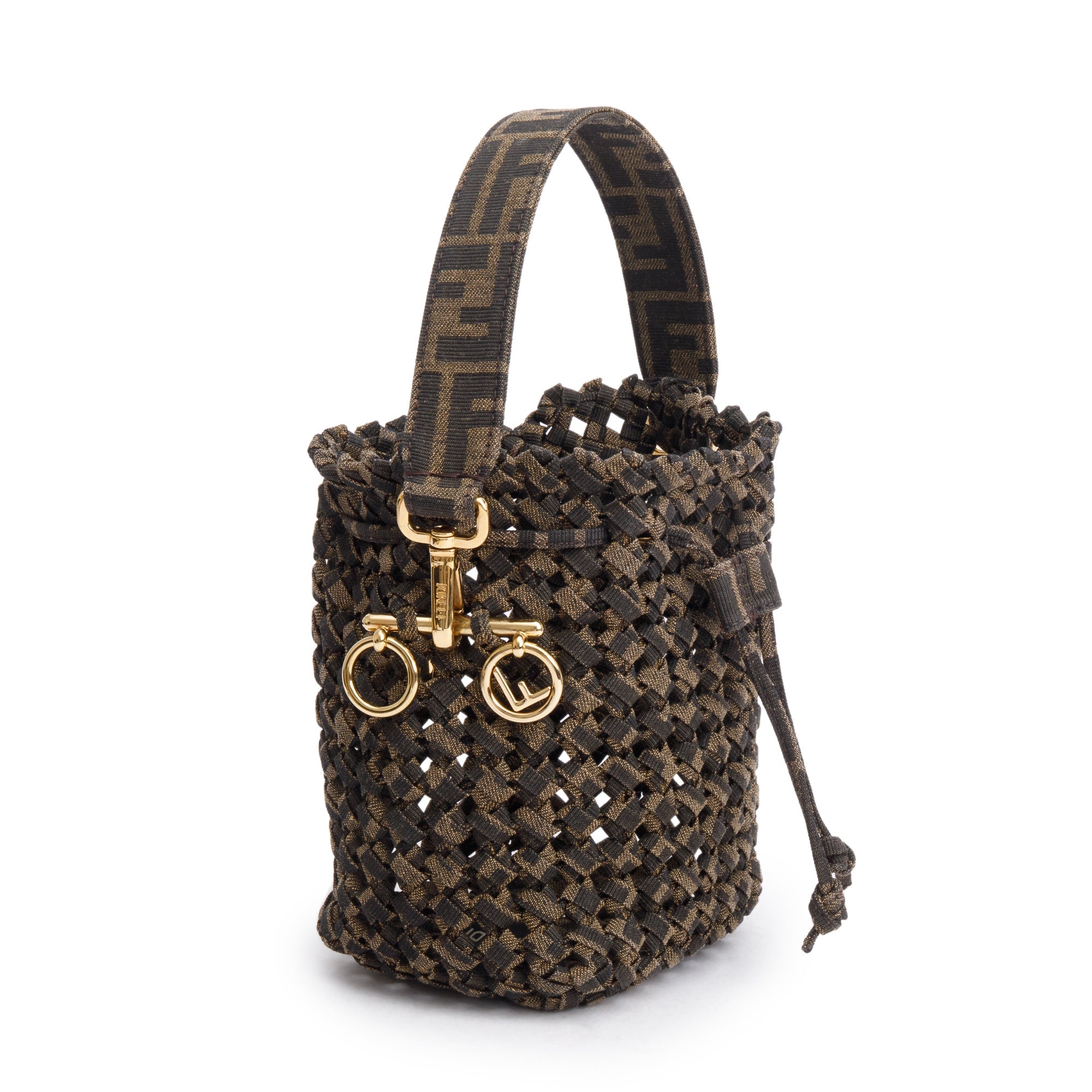 Fendi Brown Zucca Interlace Canvas Mini Mon Tresor Bucket Bag w/ Strap
