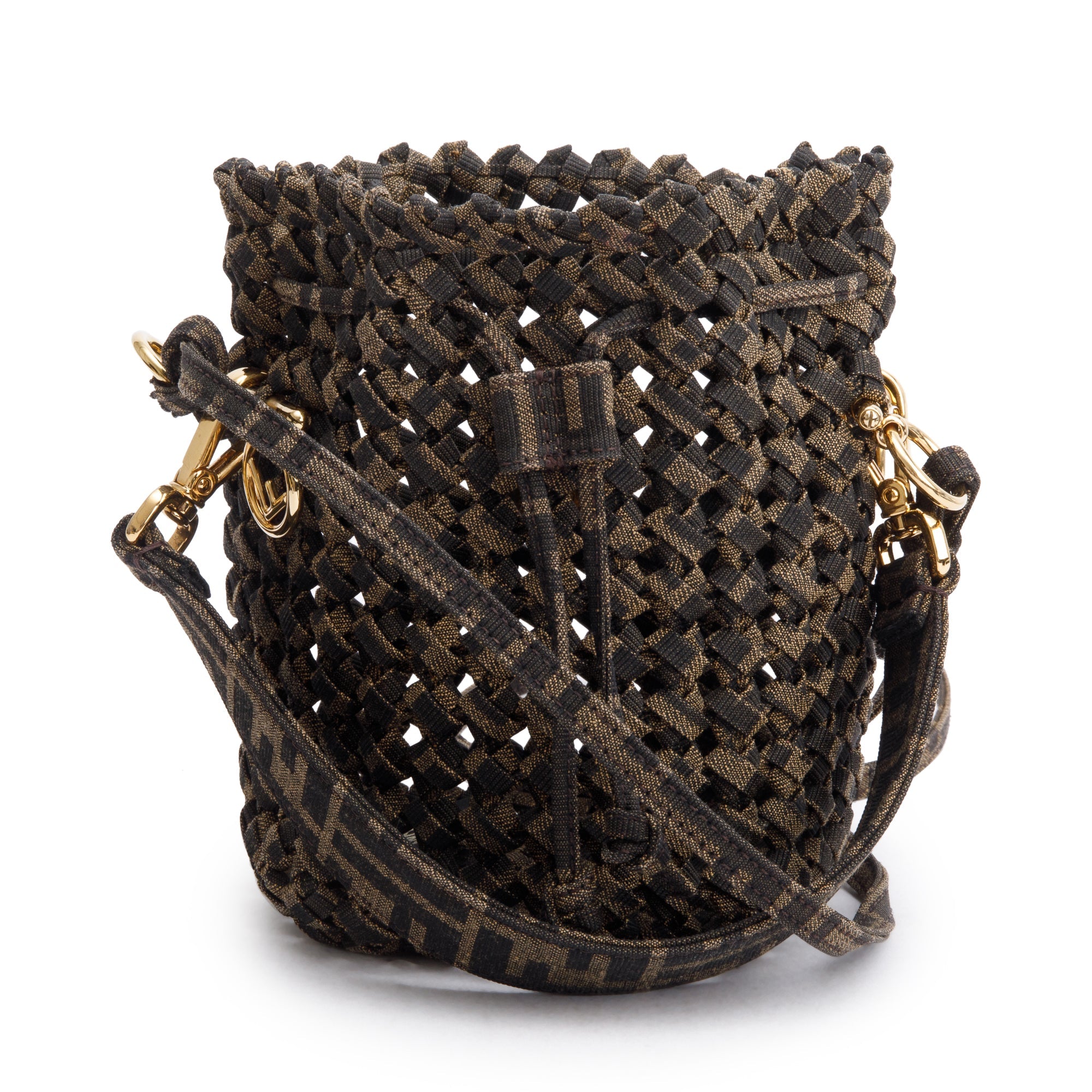 Fendi Brown Zucca Interlace Canvas Mini Mon Tresor Bucket Bag w/ Strap