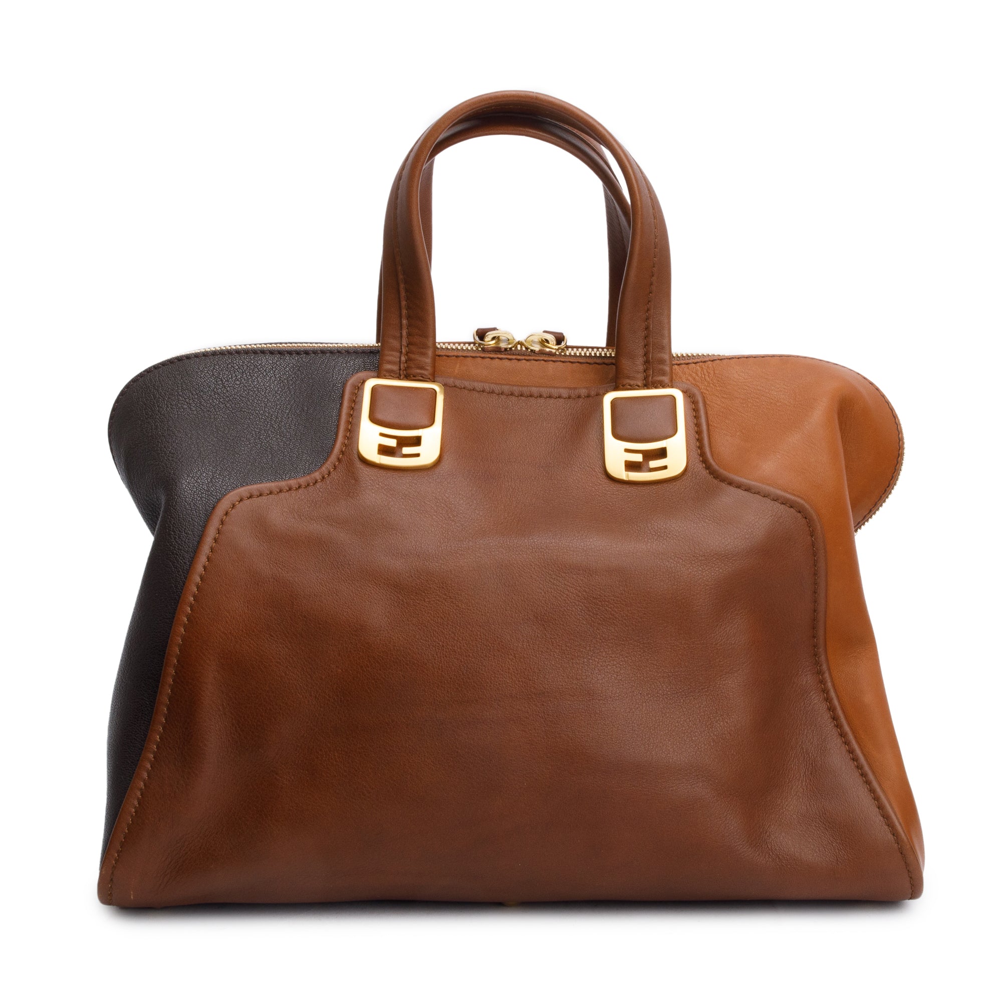 Fendi Brown/Black Calfskin Leather Mediu Chameleon Tote w/ Strap