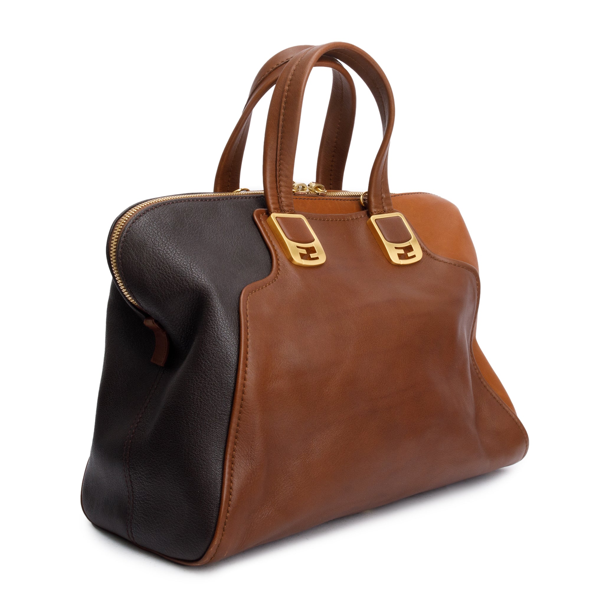 Fendi Brown/Black Calfskin Leather Mediu Chameleon Tote w/ Strap